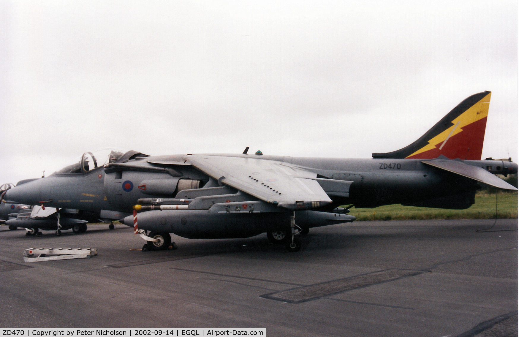 ZD470, 1990 British Aerospace Harrier GR.7 C/N P60, Harrier GR.7, callsign Poison 2, of 4 Squadron on display at the 2002 RAF Leuchars Airshow.