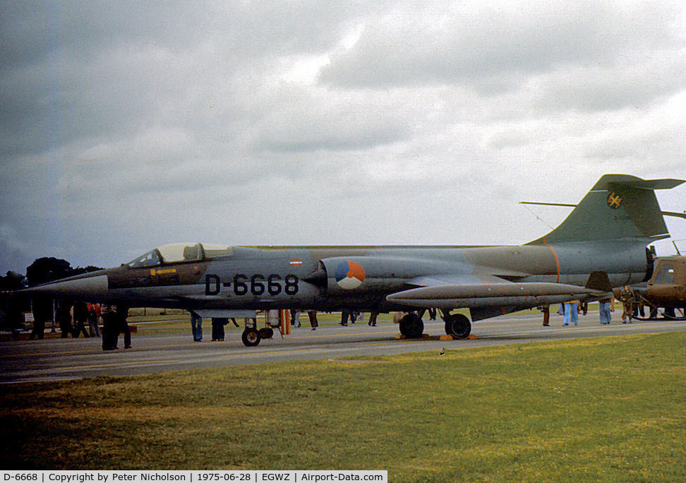 D-6668, Lockheed F-104G Starfighter C/N 683-6668, F-104G Starfighter of 312 Squadron Royal Netherlands Air Force on display at the 1975 RAF Alconbury Airshow.