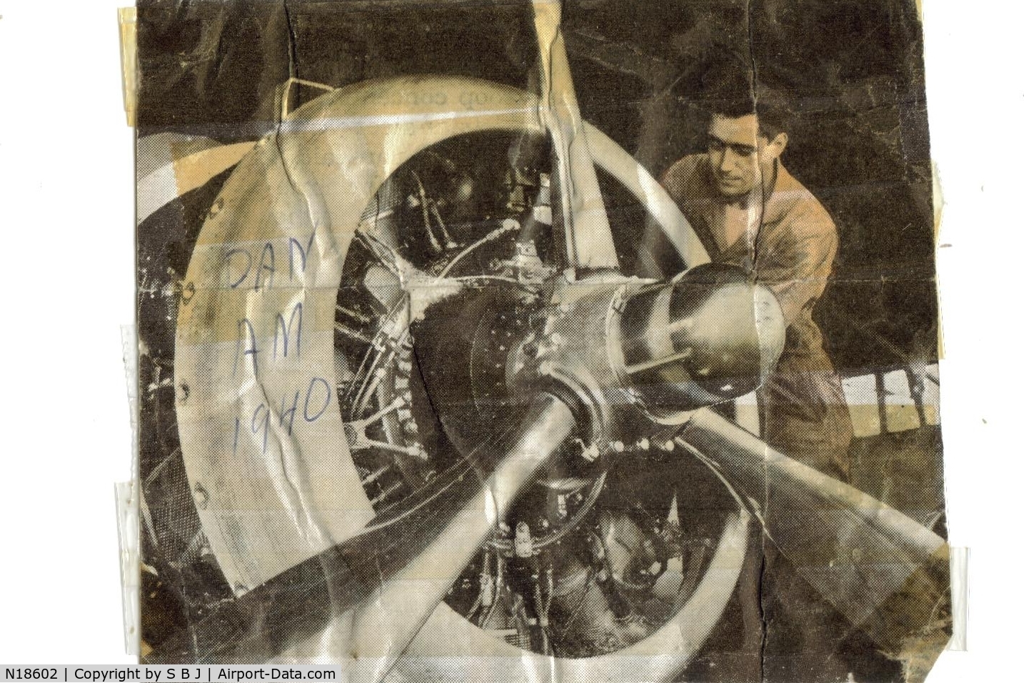 N18602, 1939 Boeing 314 C/N 1989, Not sure which Clipper this engine is on,but it is my dad at Treasure Island (SF Bay) when he worked for Pan Am as a mechanic.Pic was when a well known magazine doing an article on Pan Am, asked my dad to pose for it.