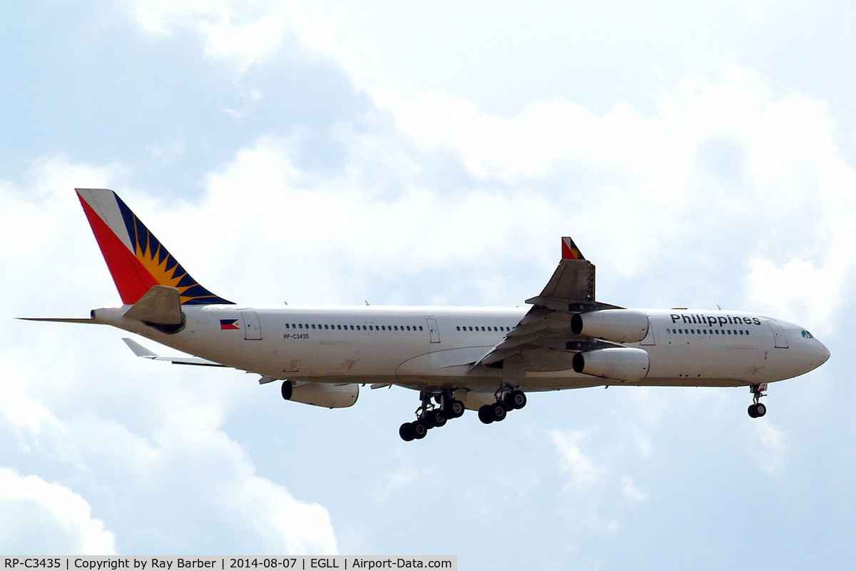 RP-C3435, 2000 Airbus A340-313X C/N 302, Airbus A340-313X [302] (Philippine Airlines) Home~G 07/08/2014. On approach 27L.