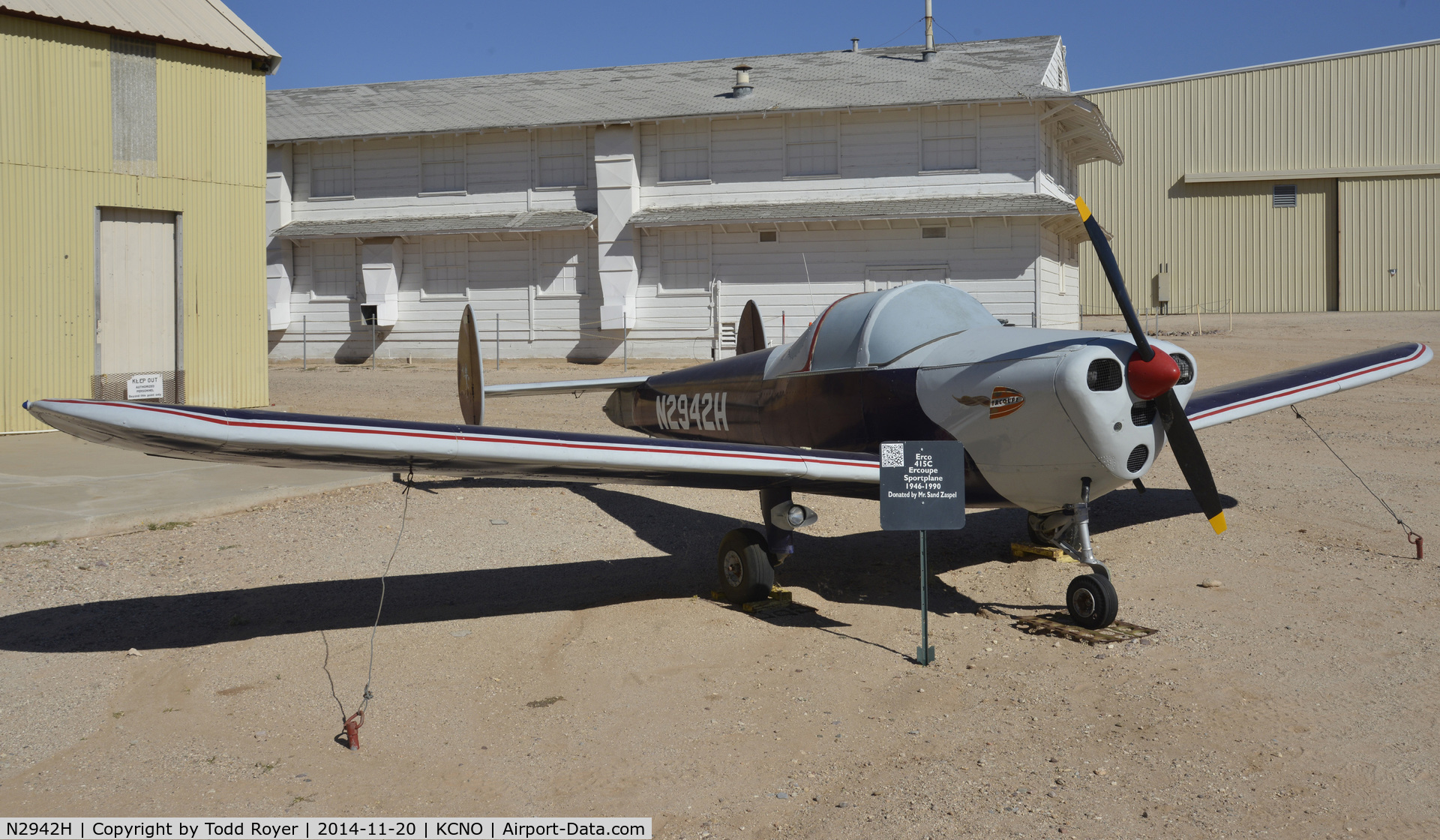 N2942H, 1946 Erco 415C Ercoupe C/N 3567, On display at the Pima Air and Space Museum