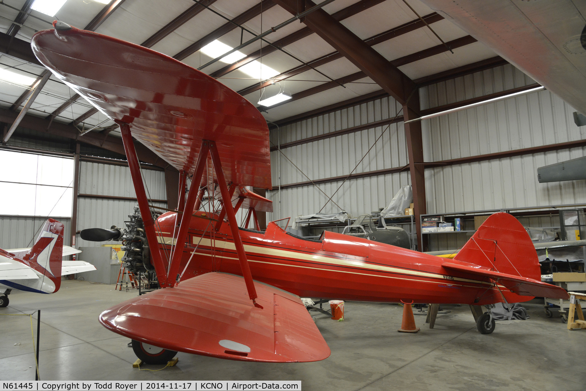 N61445, 1941 Boeing B75 C/N 75-1335, In the restoration hanger at the Planes of Fame Chino location