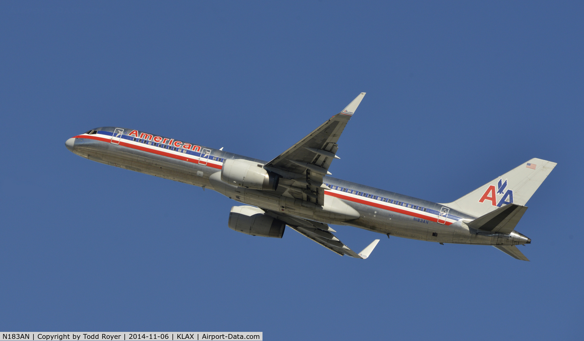 N183AN, 1999 Boeing 757-223 C/N 29593, Departing LAX on 25R