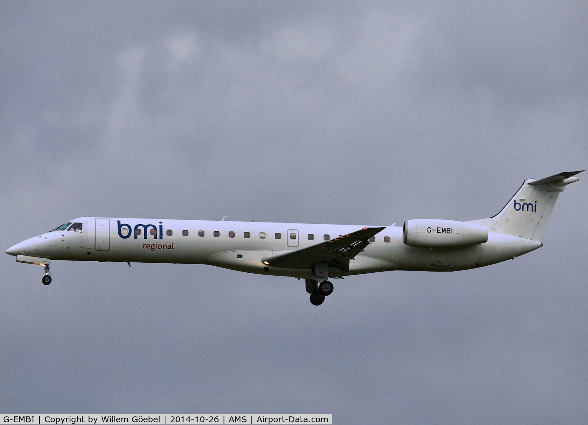 G-EMBI, 1999 Embraer EMB-145EU (ERJ-145EU) C/N 145126, Landing on runway 18C of Amsterdam Airport