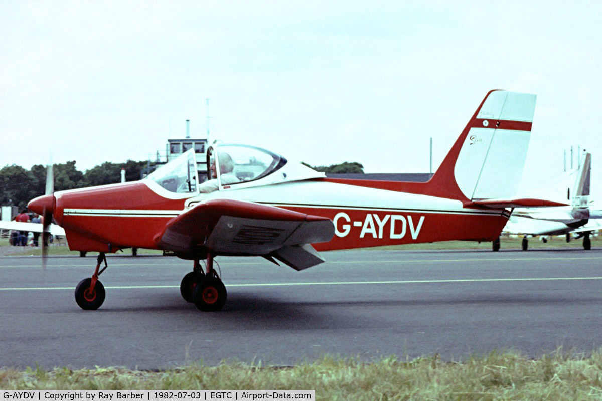 G-AYDV, 1974 Coates Swalesong SA.II Srs.1 C/N PFA 1353, Coates SA.II Swalesong [PFA 1353] Cranfield~G 03/07/1982. From a slide.