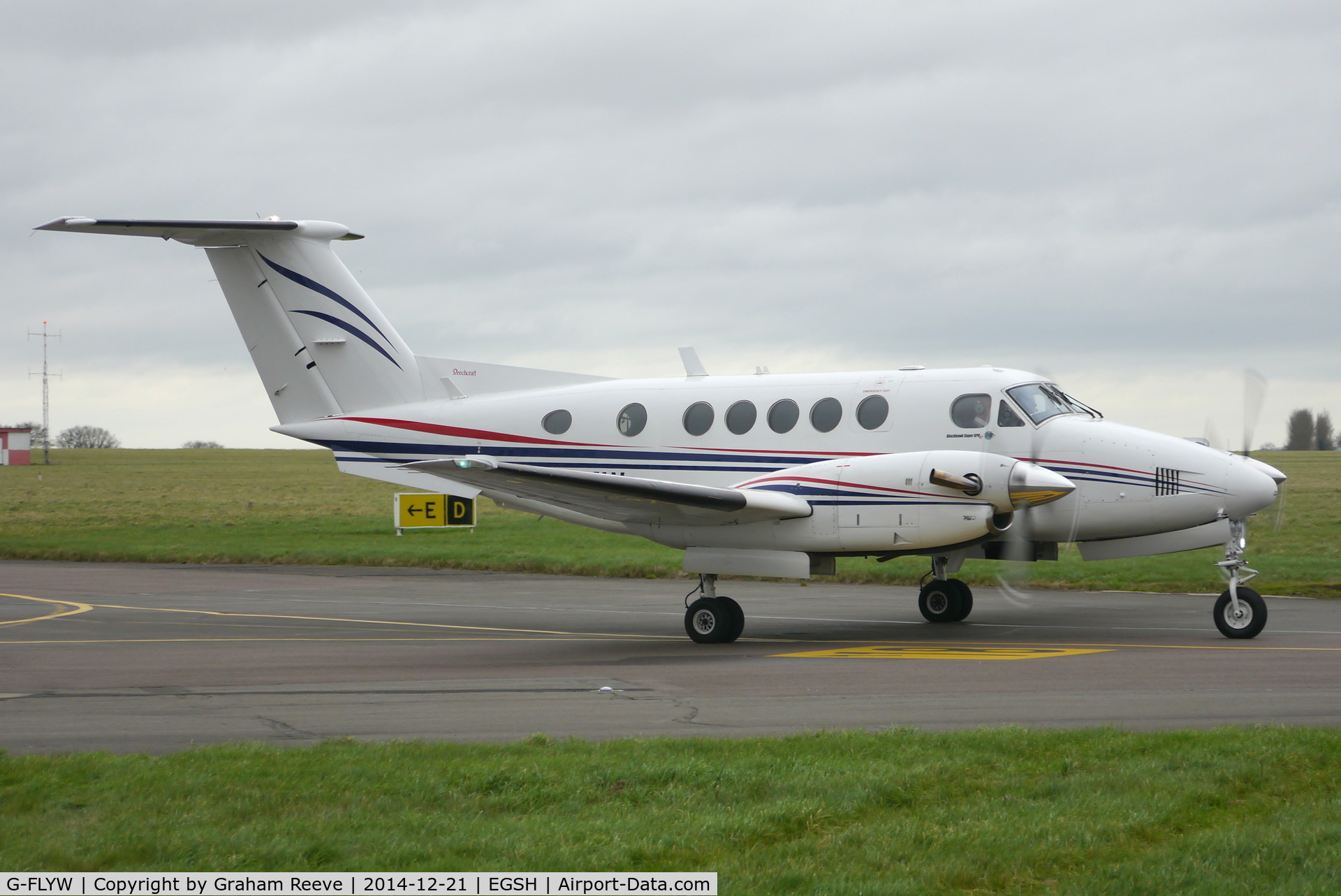 G-FLYW, 1977 Beech 200 Super King Air C/N BB-209, About to depart from Norwich.