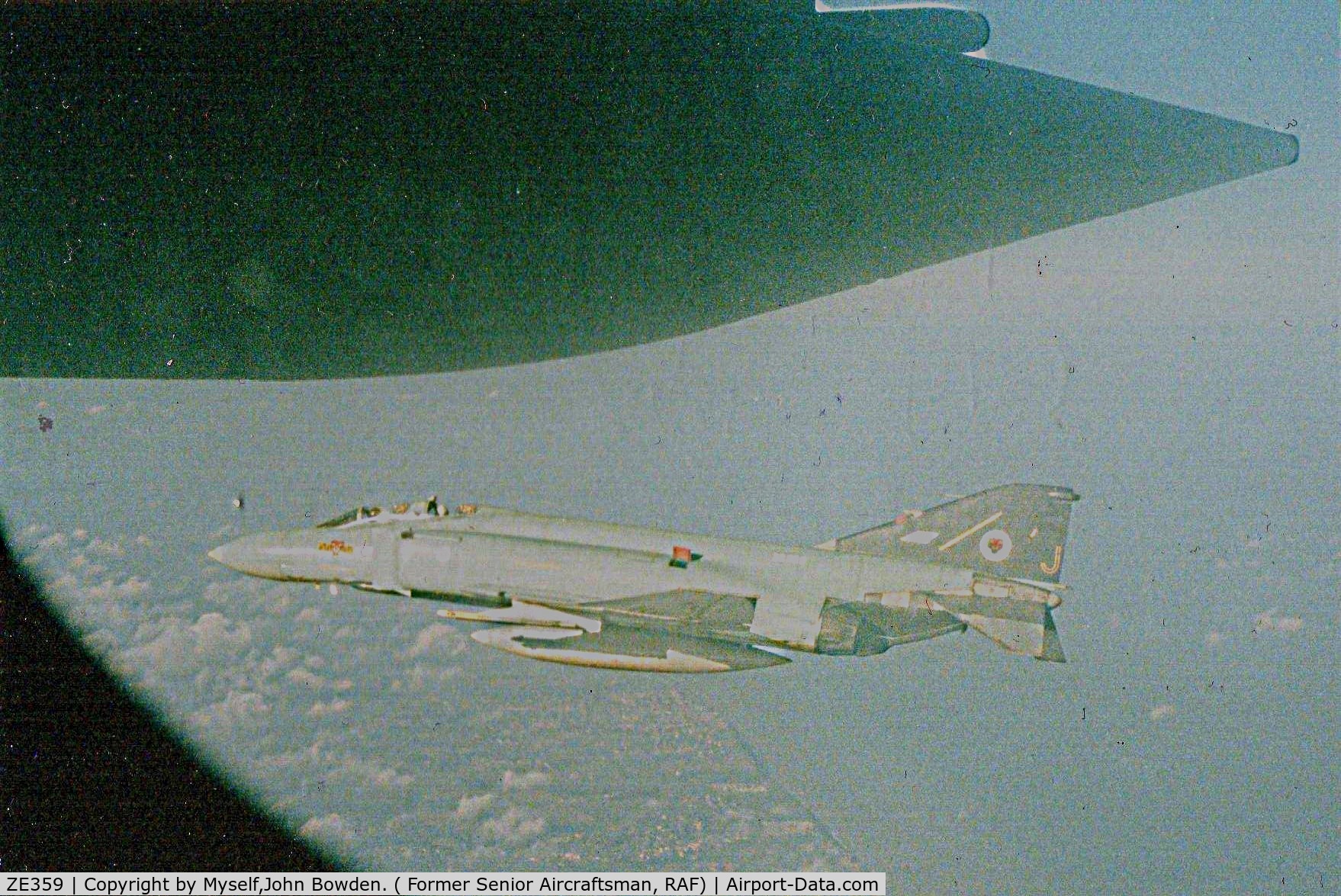 ZE359, McDonnell Douglas F-4J(UK) Phantom II C/N 2746, This photo was taken by me from the rear of a C130K Hercules during a `Fighter Affiliation` flight. I can`t remember whether it was 1990 or 91. I was serving at RAF Wattisham at the time.