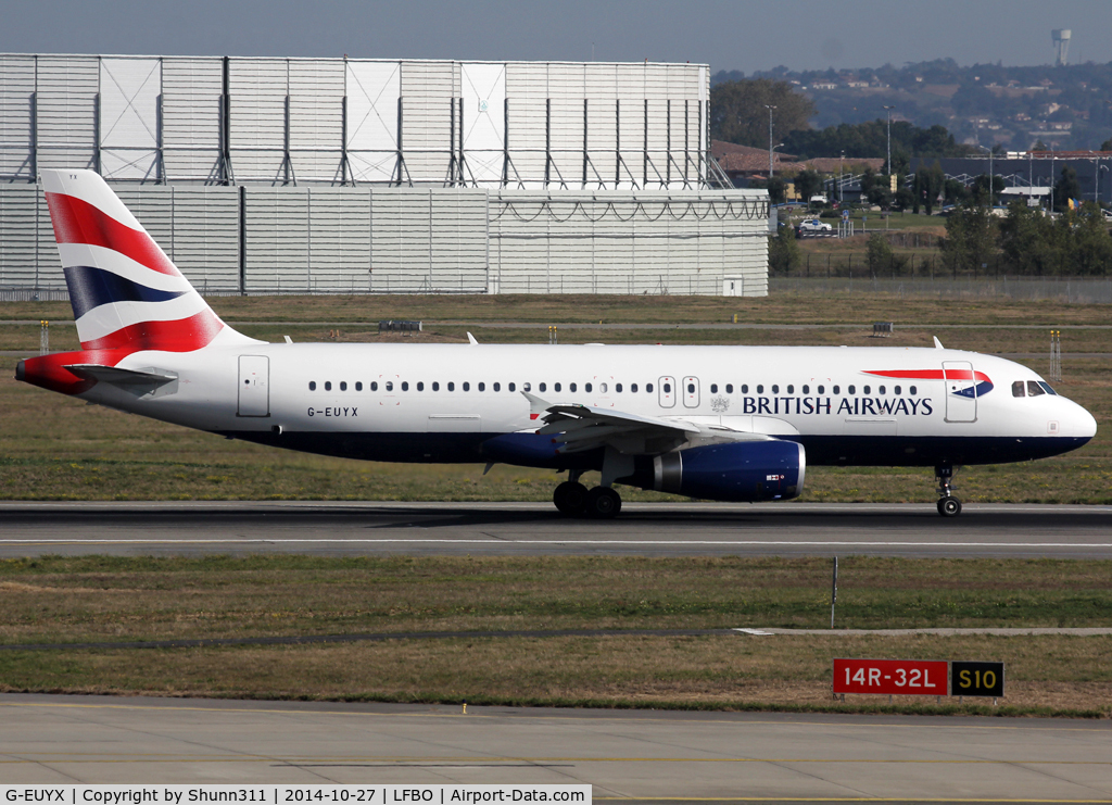 G-EUYX, 2014 Airbus A320-232 C/N 6155, Lining up rwy 14R for departure...
