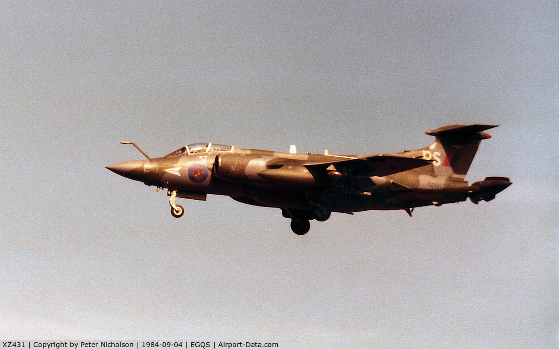 XZ431, 1977 Hawker Siddeley Buccaneer S.2B C/N B3-01-76, Buccaneer S.2B of 208 Squadron on final approach to RAF Lossiemouth in September 1984.