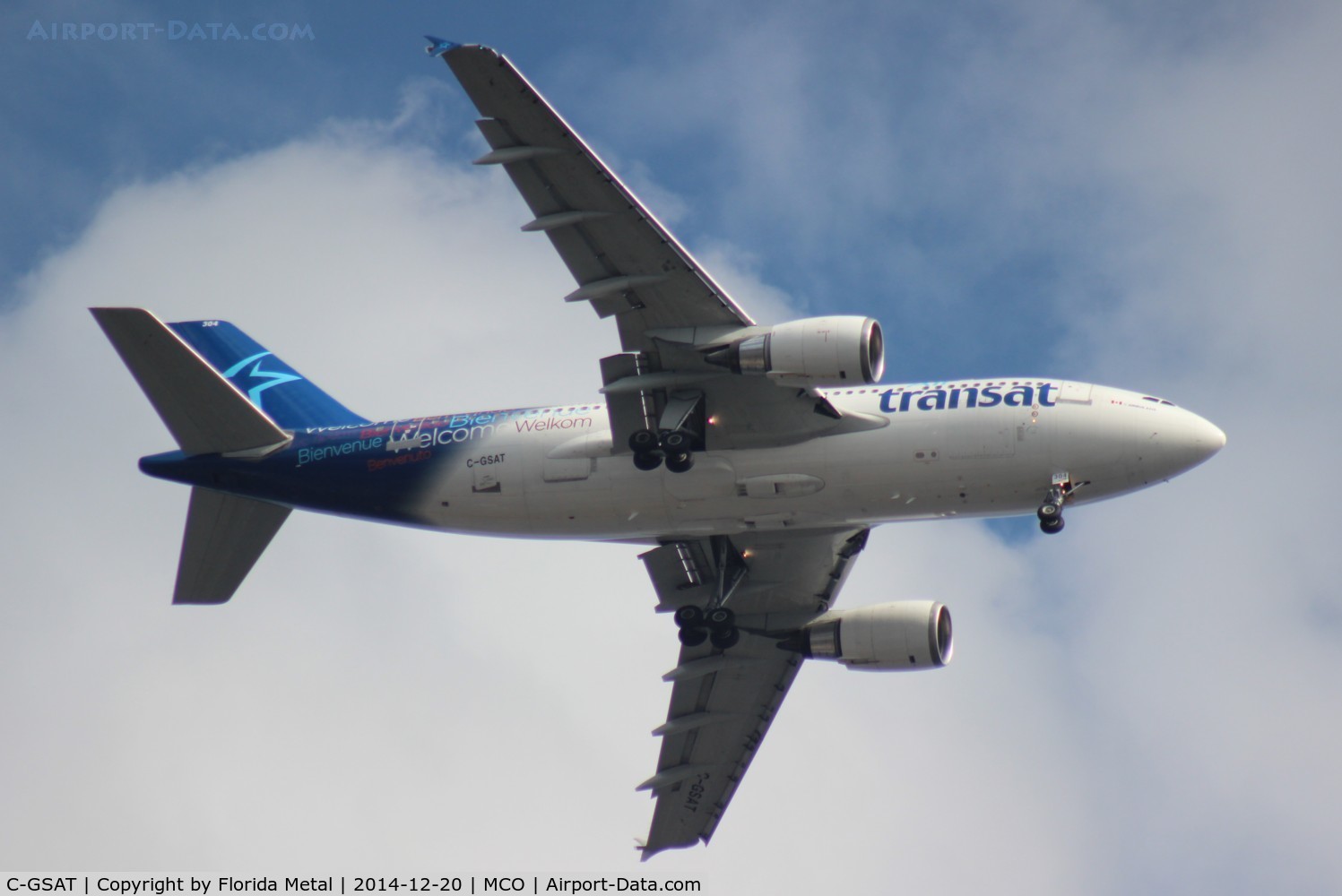 C-GSAT, 1991 Airbus A310-308 C/N 600, Air Transat with one engine out flying from HAV-YUL had to divert to MCO, flying over ORL