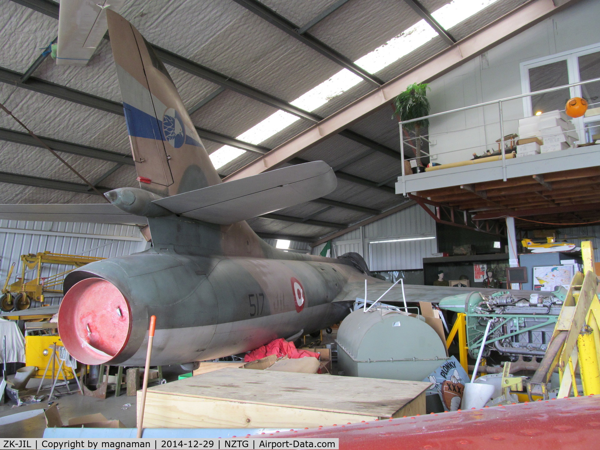 ZK-JIL, Hawker Hunter FR.74S C/N 41H/688080, in a rather cramped hangar!!