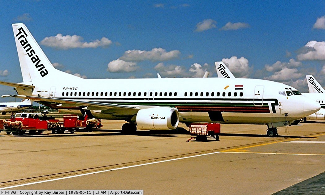 PH-HVG, 1986 Boeing 737-3K2 C/N 23412, Boeing 737-3K2 [23412] (Transavia Airlines) Amsterdam-Schiphol~PH 11/06/1986. From a slide.