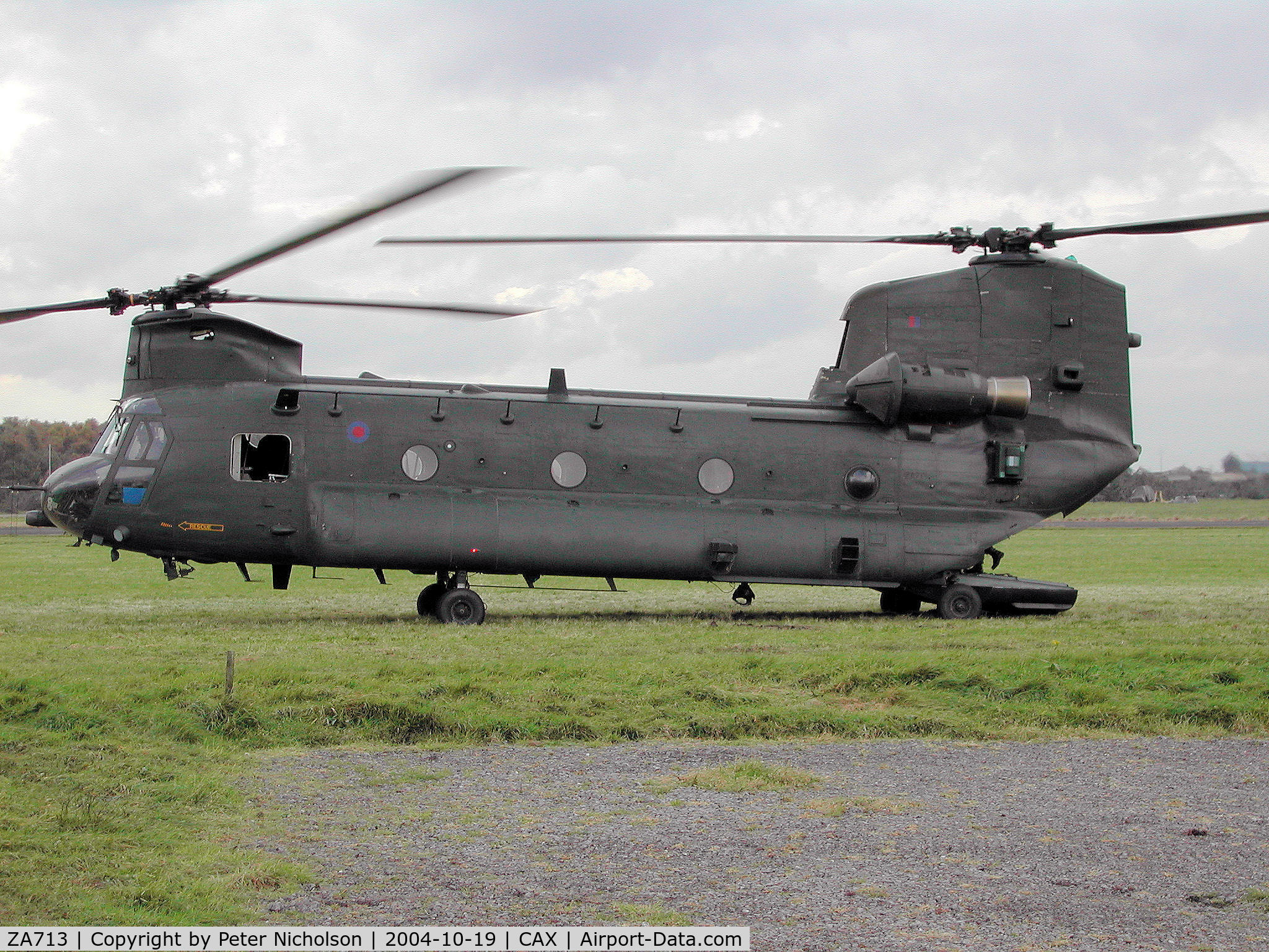 ZA713, 1981 Boeing Vertol Chinook HC.2 C/N M/A025/B-844/M7013, Chinook HC.2, callsign Firecrest 55, of 18 Squadron seen at Carlisle in October 2004.