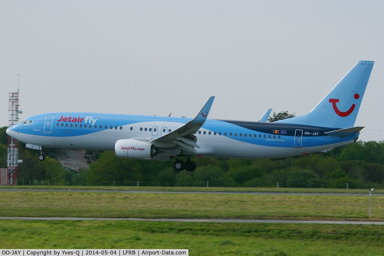 OO-JAY, 2013 Boeing 737-8K5 C/N 40944, Boeing 737-8K5, On final rwy 25L, Brest-Bretagne airport (LFRB-BES)