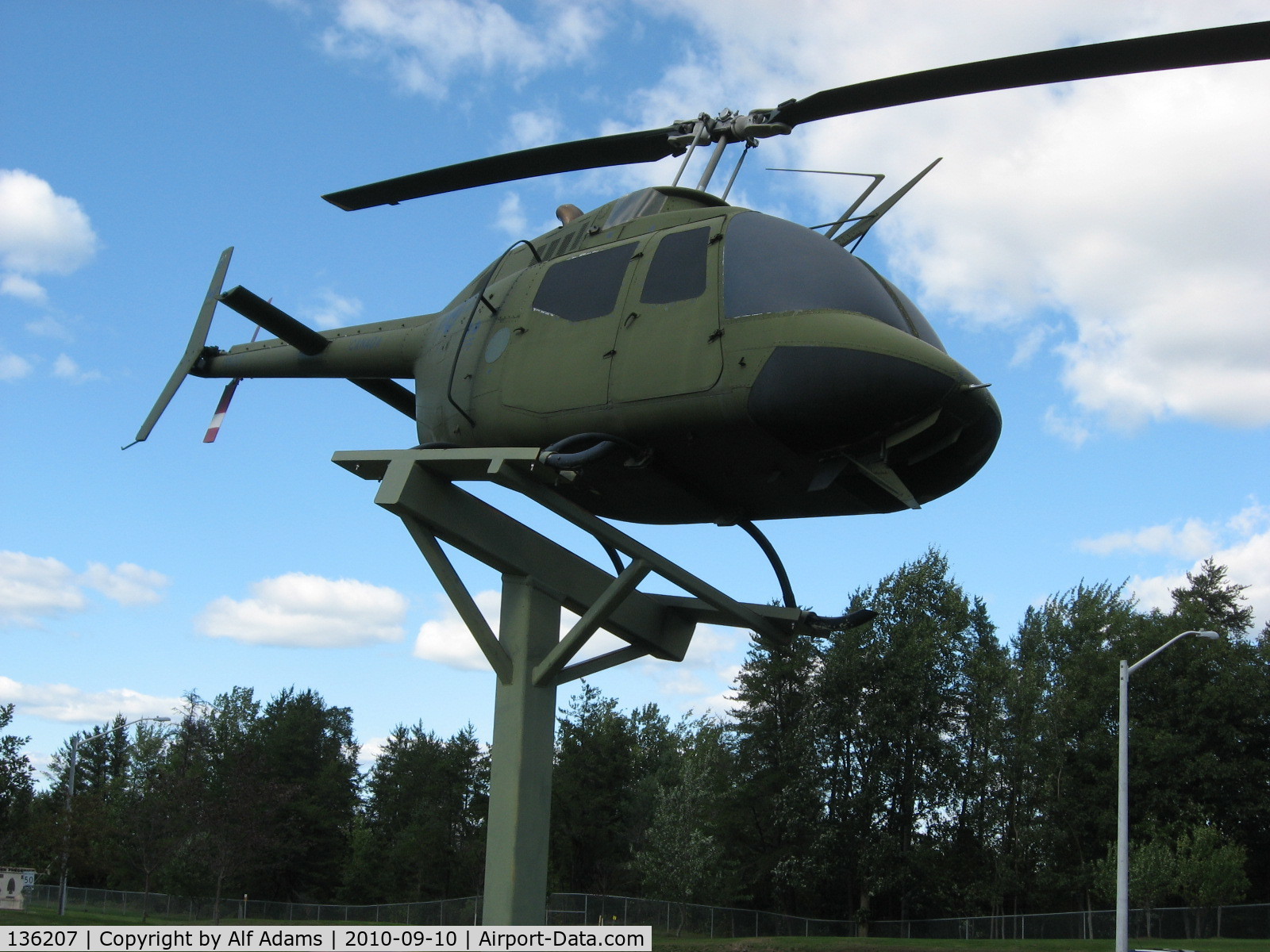 136207, Bell CH-136 Kiowa C/N 44007, Displayed at the entrance to Canadian Forces Base Petawawa, Ontario, Canada.