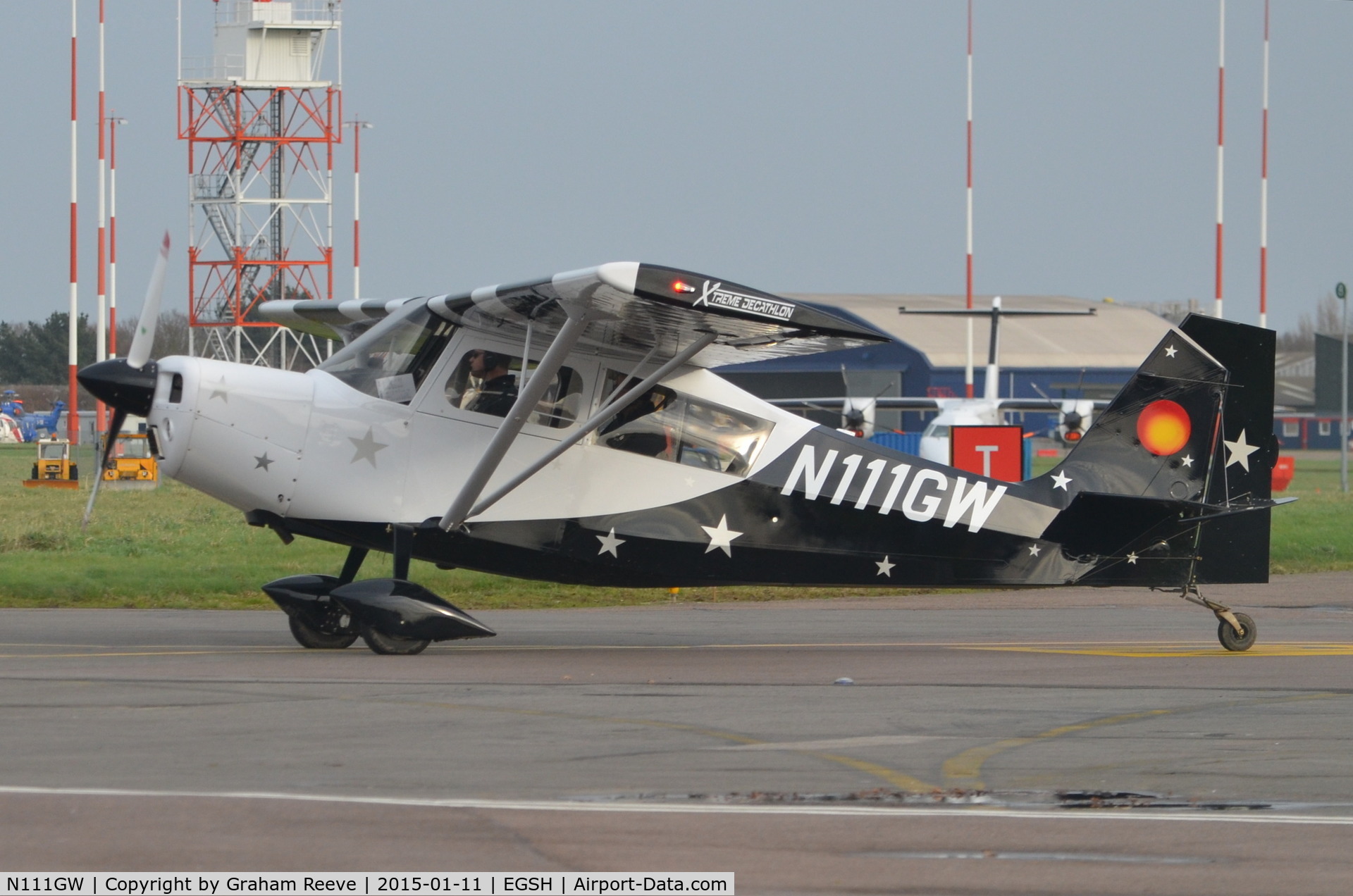 N111GW, 2013 American Champion 8KCAB Decathlon C/N 1123-2013, Just landed at Norwich.