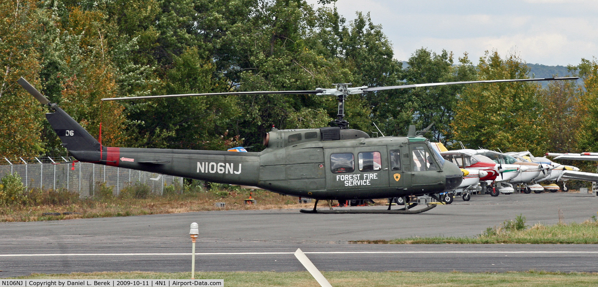 N106NJ, Bell UH-1H (205) Iroquois C/N 5724 (66-16030), A New Jersey-based US Forest Service helicopter awaits the call to duty at Greenwood Lake Airport.