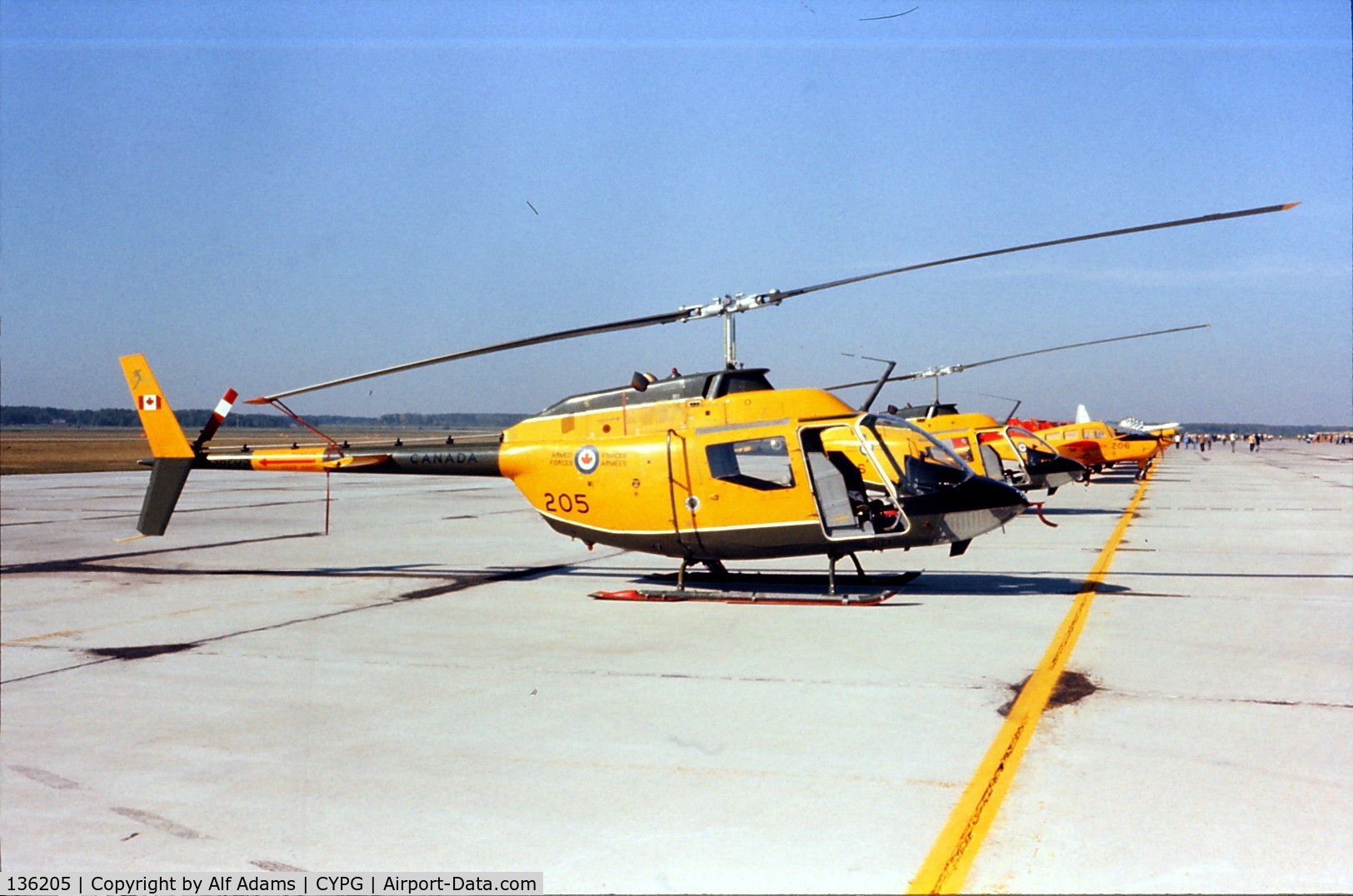 136205, 1971 Bell CH-136 Kiowa C/N 44005, Photo shows Kiowa 136205 in 1976 when it attended the airshow at Canadian Forces Base Portage la Prairie, Manitoba, Canada.
