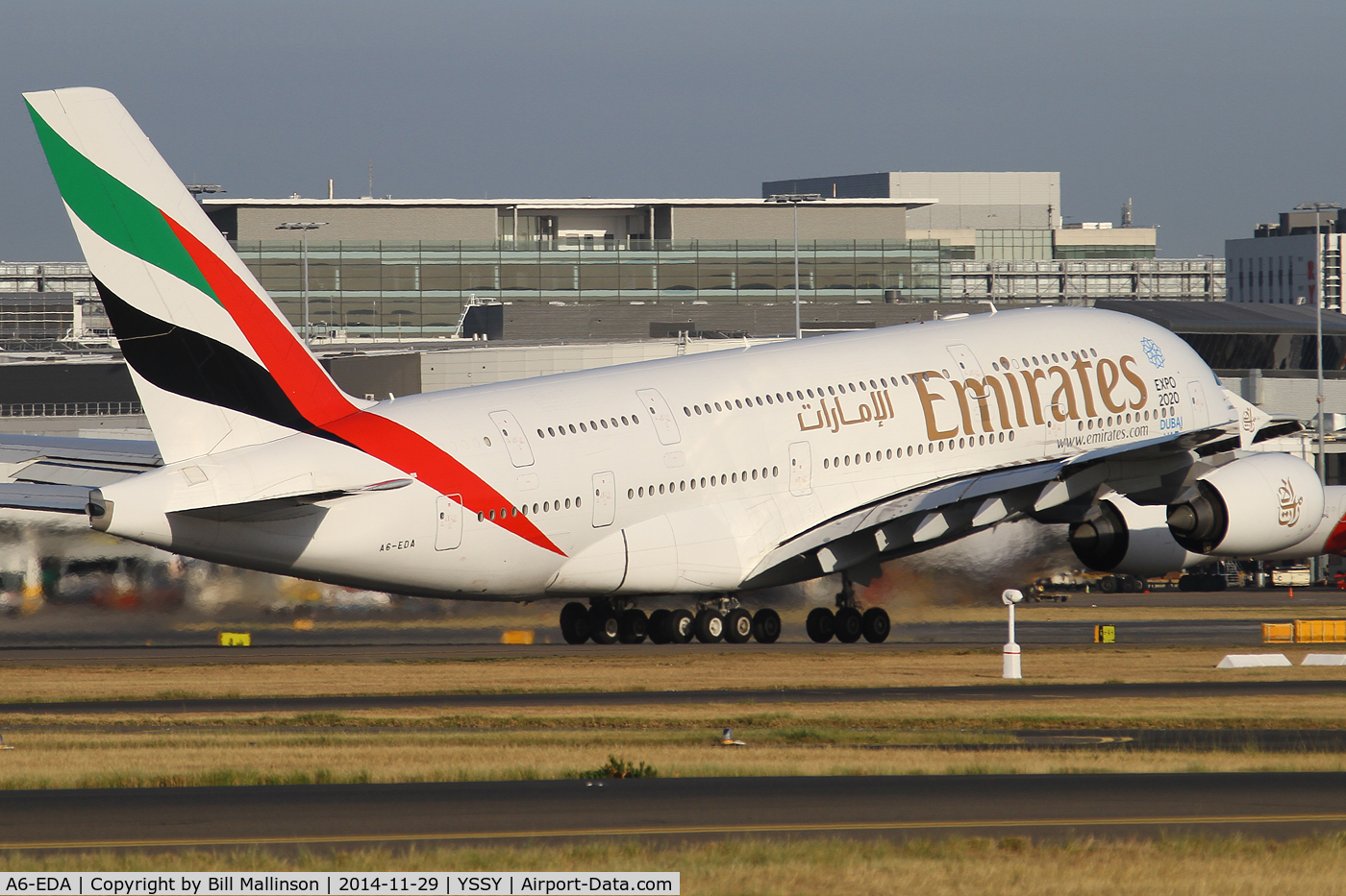 A6-EDA, 2007 Airbus A380-861 C/N 011, rotating from 34L