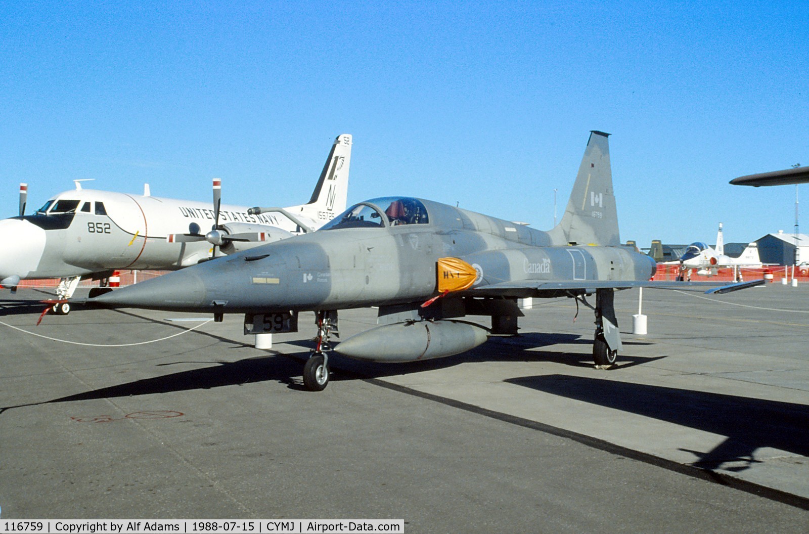 116759, Canadair CF-5A C/N 1059, CF-5 116759 on display at the annual airshow at Canadian Forces Base Moose Jaw, Saskatchewan, Canada in 1988.