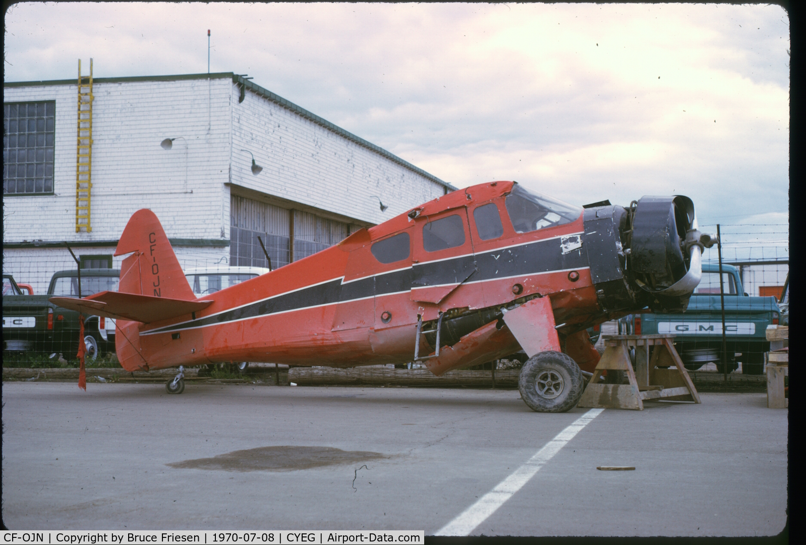 CF-OJN, 1944 Howard Aircraft DGA-15P C/N 1004, Going through old slides, as one does, I bumped into this one.  Used your site to identify the aircraft.  Thought I might as well reciprocate with the photo.
I see you list the owner as Stan Reynolds of Wetaskiwin, Alberta.  An amazing story - I could ex