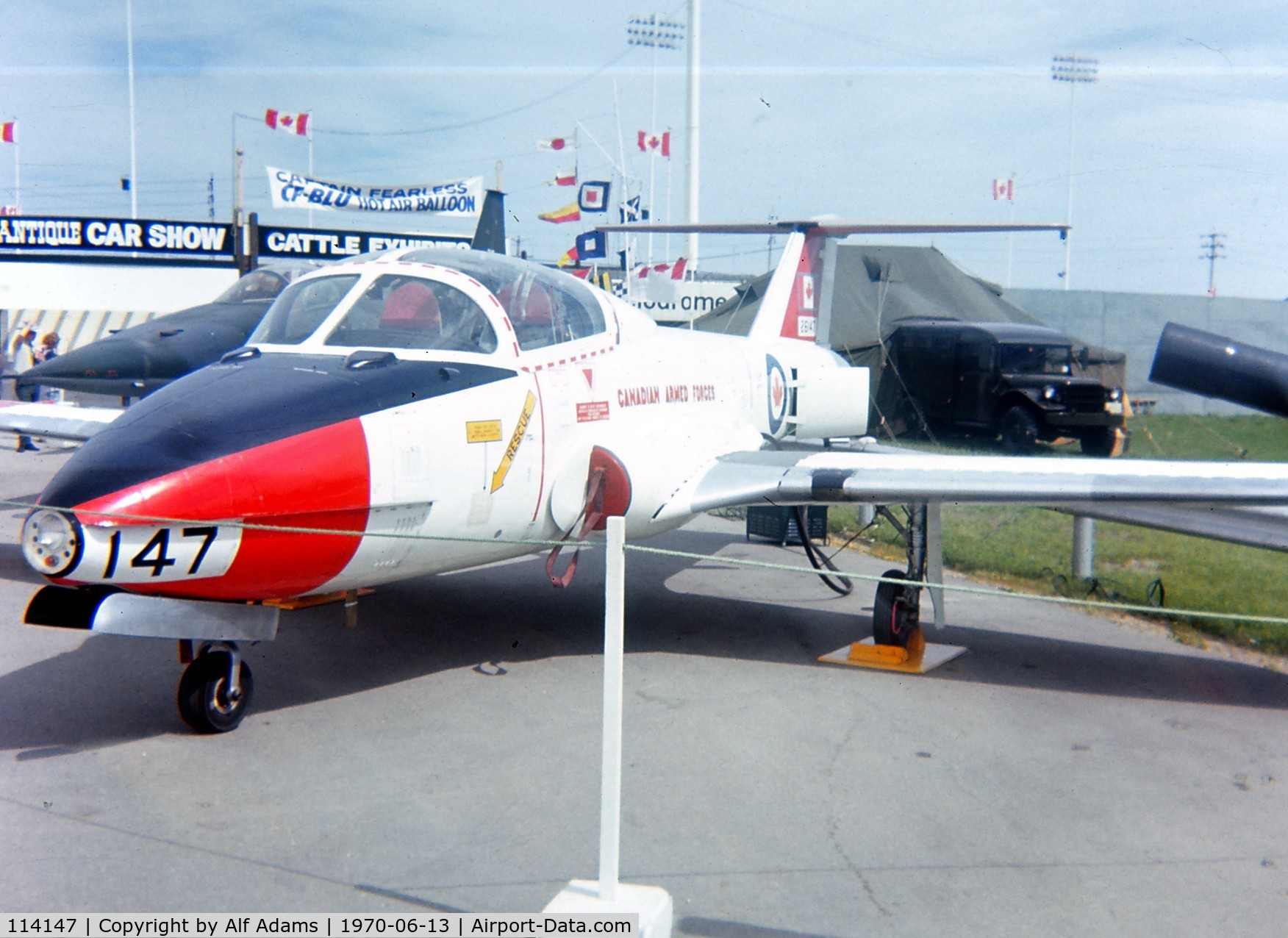 114147, 1971 Canadair CT-114 Tutor C/N 1147, Displayed at the Red River Exhibition in Winnipeg, Manitoba, Canada in 1970.