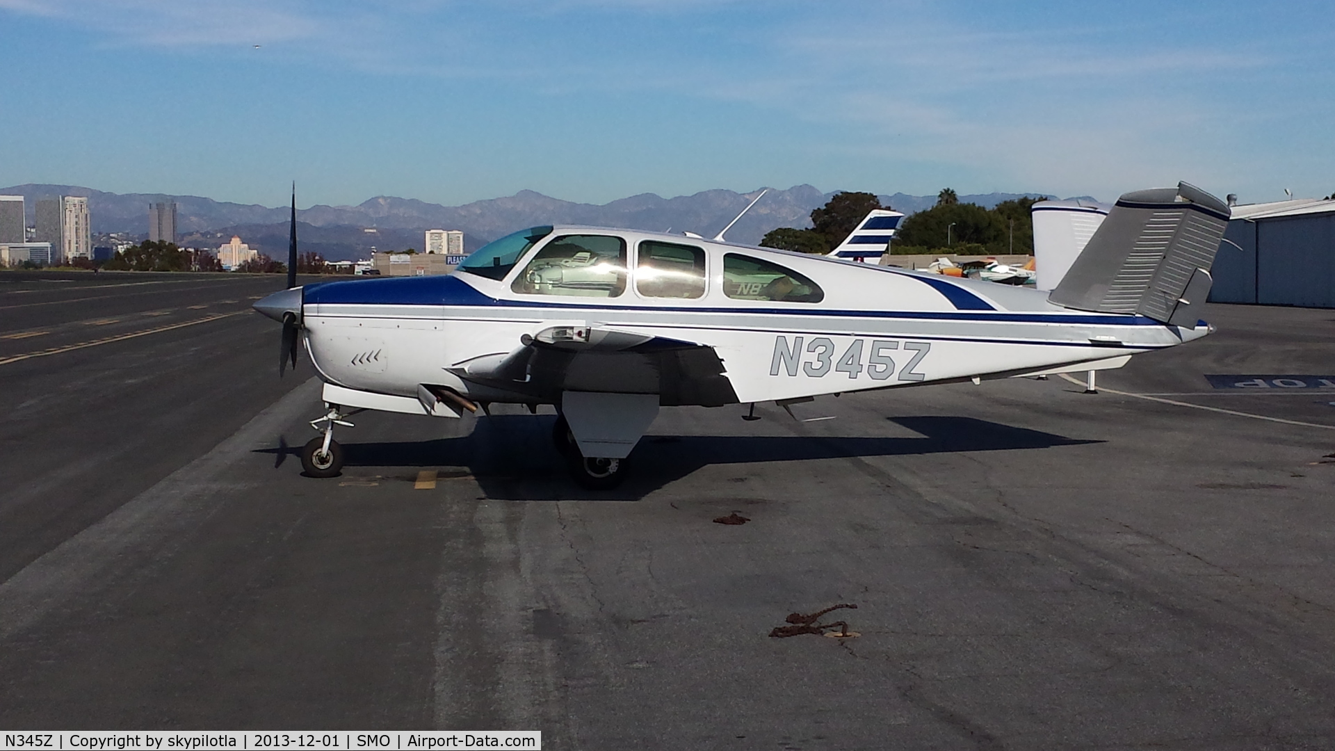 N345Z, 1961 Beech N35 Bonanza C/N D-6713, Clear day at SMO w/Hollywood Sign visible in the background