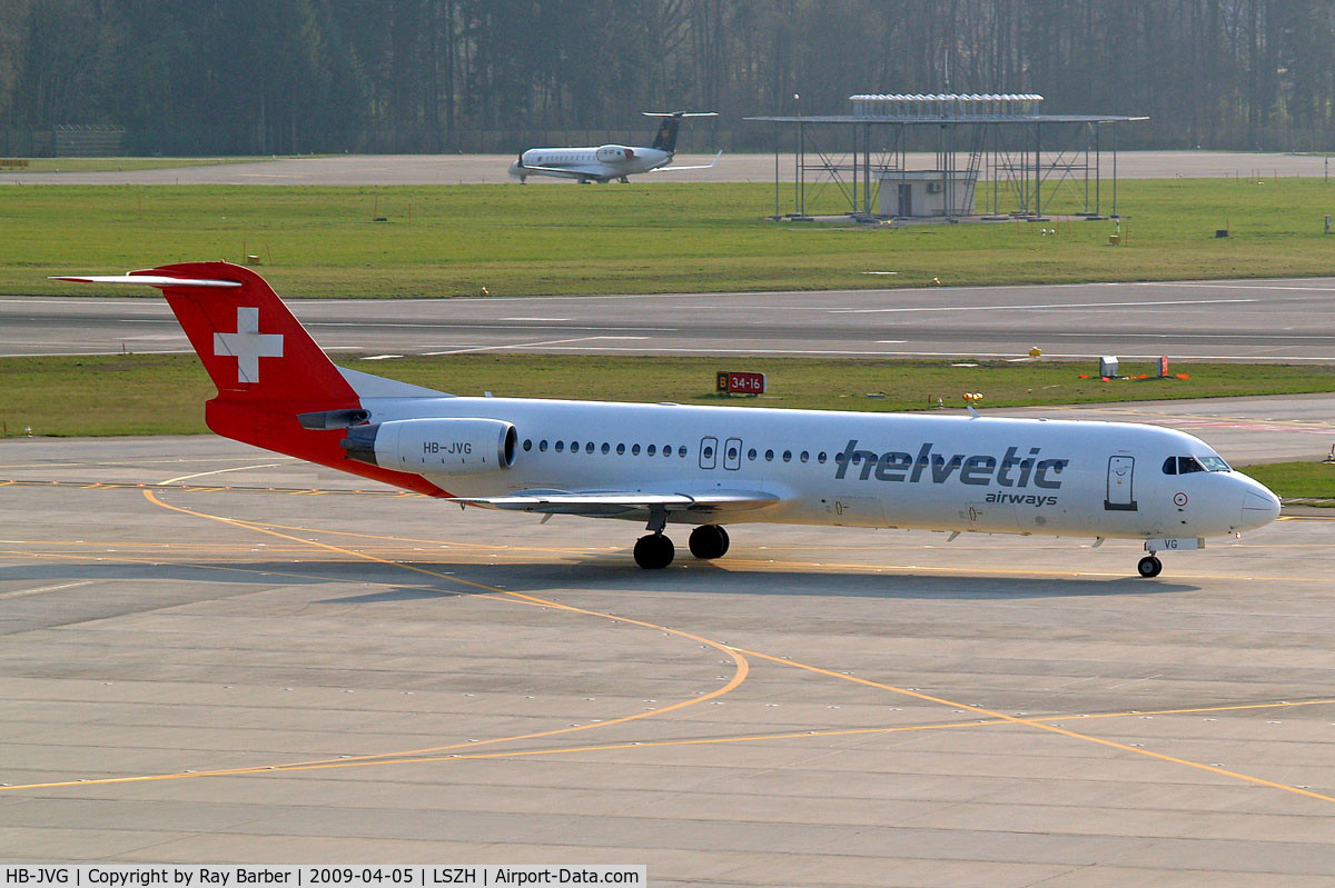HB-JVG, 1993 Fokker 100 (F-28-0100) C/N 11478, Fokker F-100 [11478] (Helvetic Airways) Zurich~HB 05/04/2009