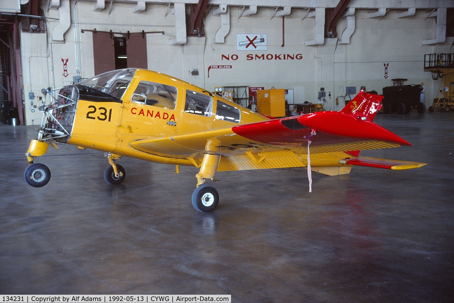 134231, Beech CT-134A Musketeer C/N M-2318, Shows 134231 awaiting disposal at Canadian Forces Base Winnipeg, Manitoba, Canada in 1992.