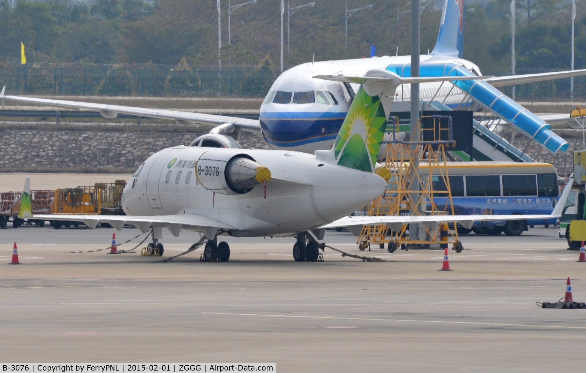 B-3076, 2002 Bombardier CRJ-200LR (CL-600-2B19) C/N 7690, CL605 parked and strapped up at Guangzhou.
