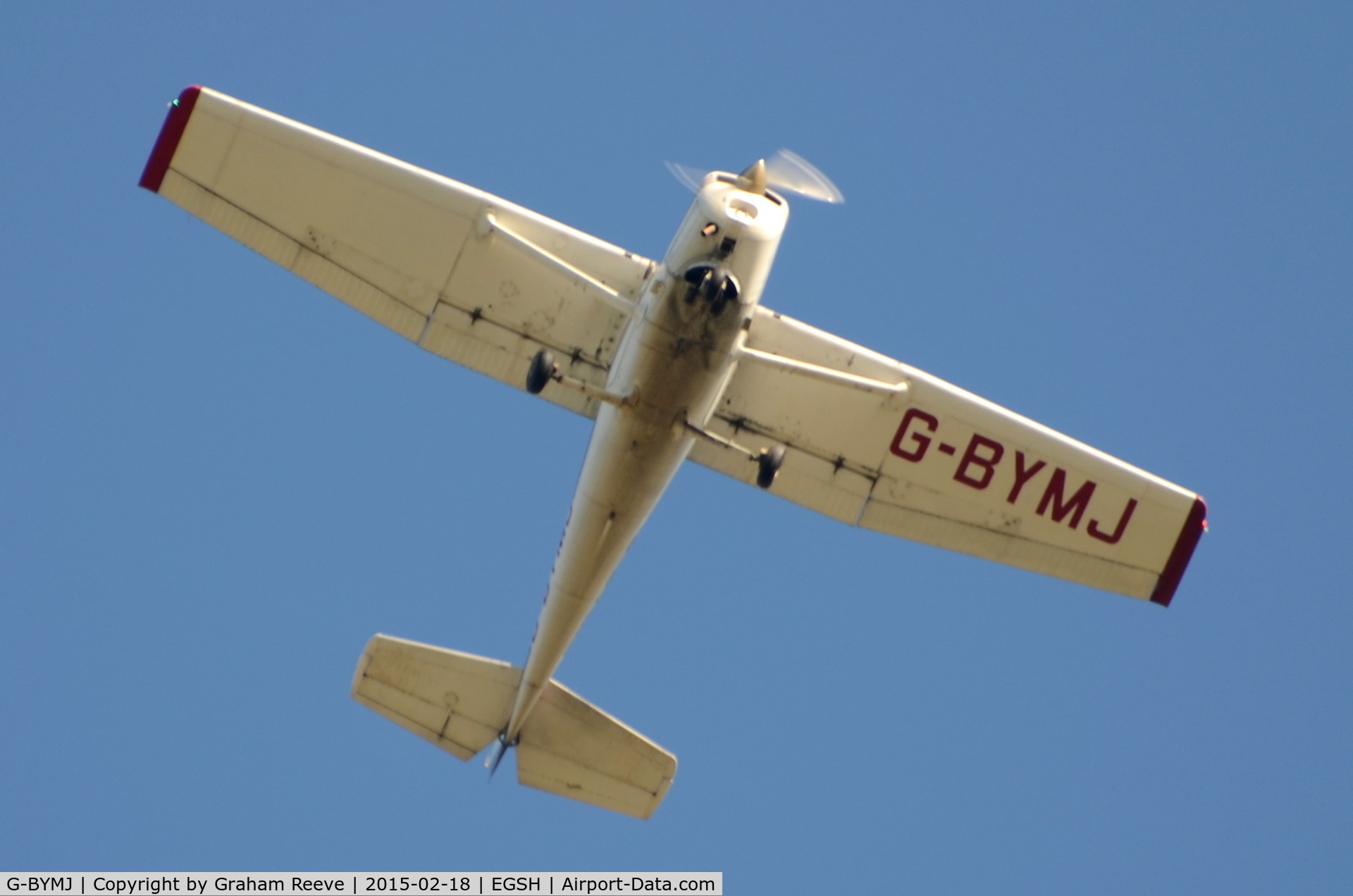 G-BYMJ, 1982 Cessna 152 C/N 152-85564, Over head at Norwich.