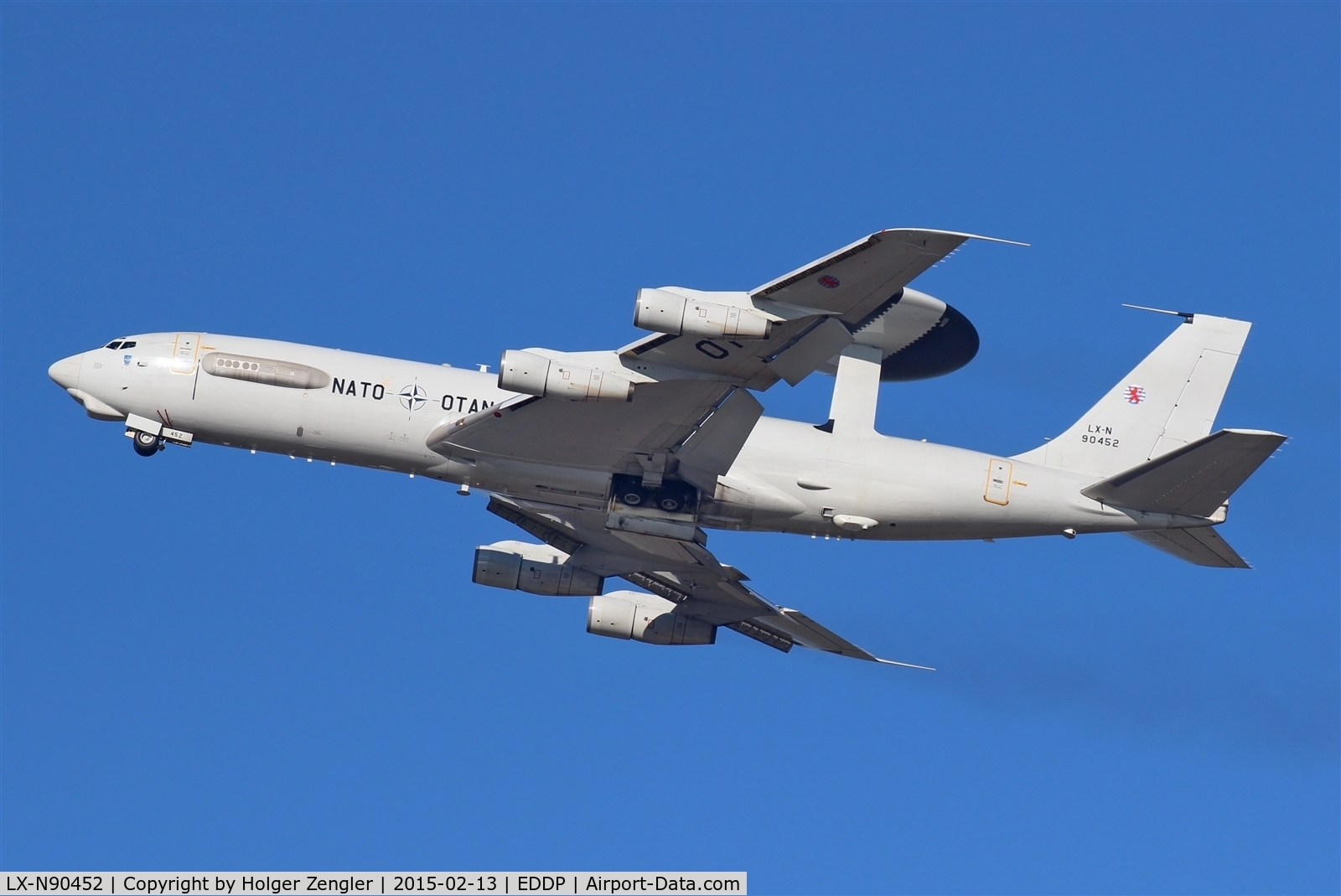 LX-N90452, 1984 Boeing E-3A Sentry C/N 22847, Leaving LEJ westbound after 4 t&g....