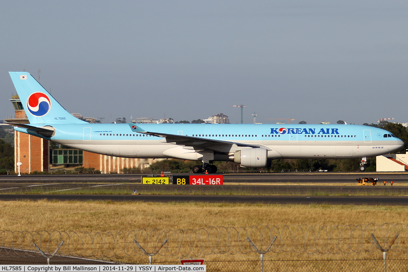 HL7585, Airbus A330-323 C/N 350, taxiing from 34L