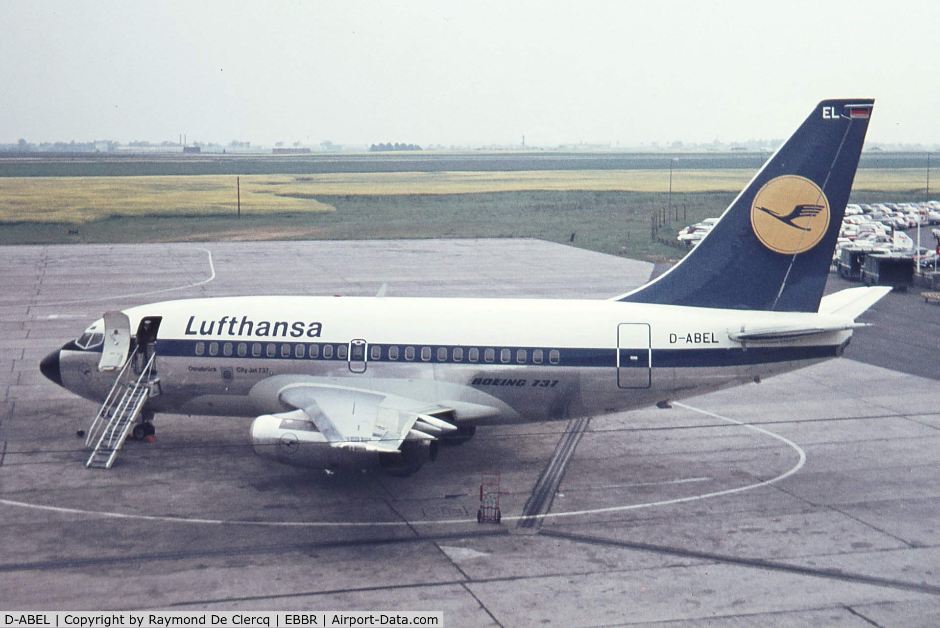 D-ABEL, 1968 Boeing 737-130 C/N 19022, Brussels Airport, no date.
D-ABEL with Osnabruck city name ? Who can explain it !
Normal with D-ABEC.