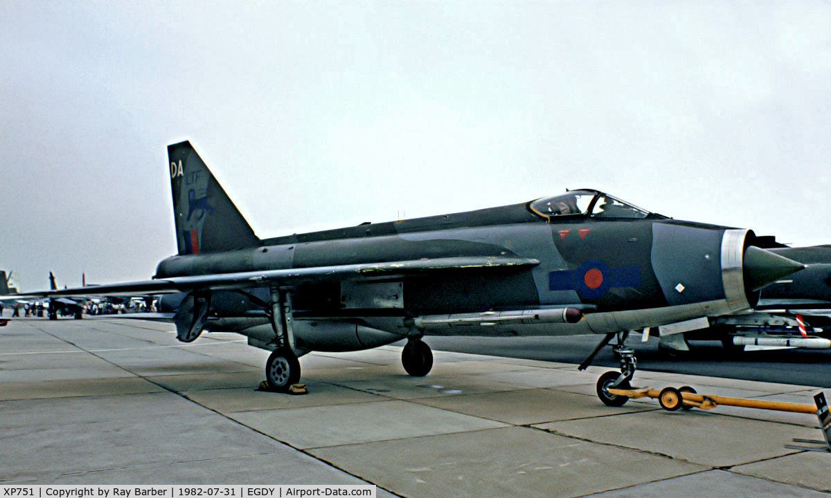 XP751, 1964 English Electric Lightning F.3 C/N 95180, English Electric Lightning F.3 [95179] (Royal Air Force) RNAS Yeovilton~G 31/07/1982. From a slide.