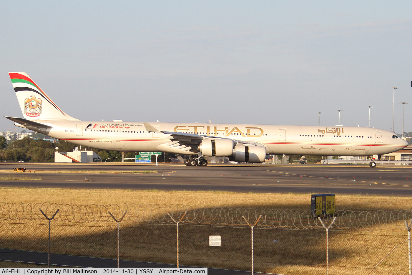 A6-EHL, 2009 Airbus A340-642X C/N 1040, taxiing off 34L