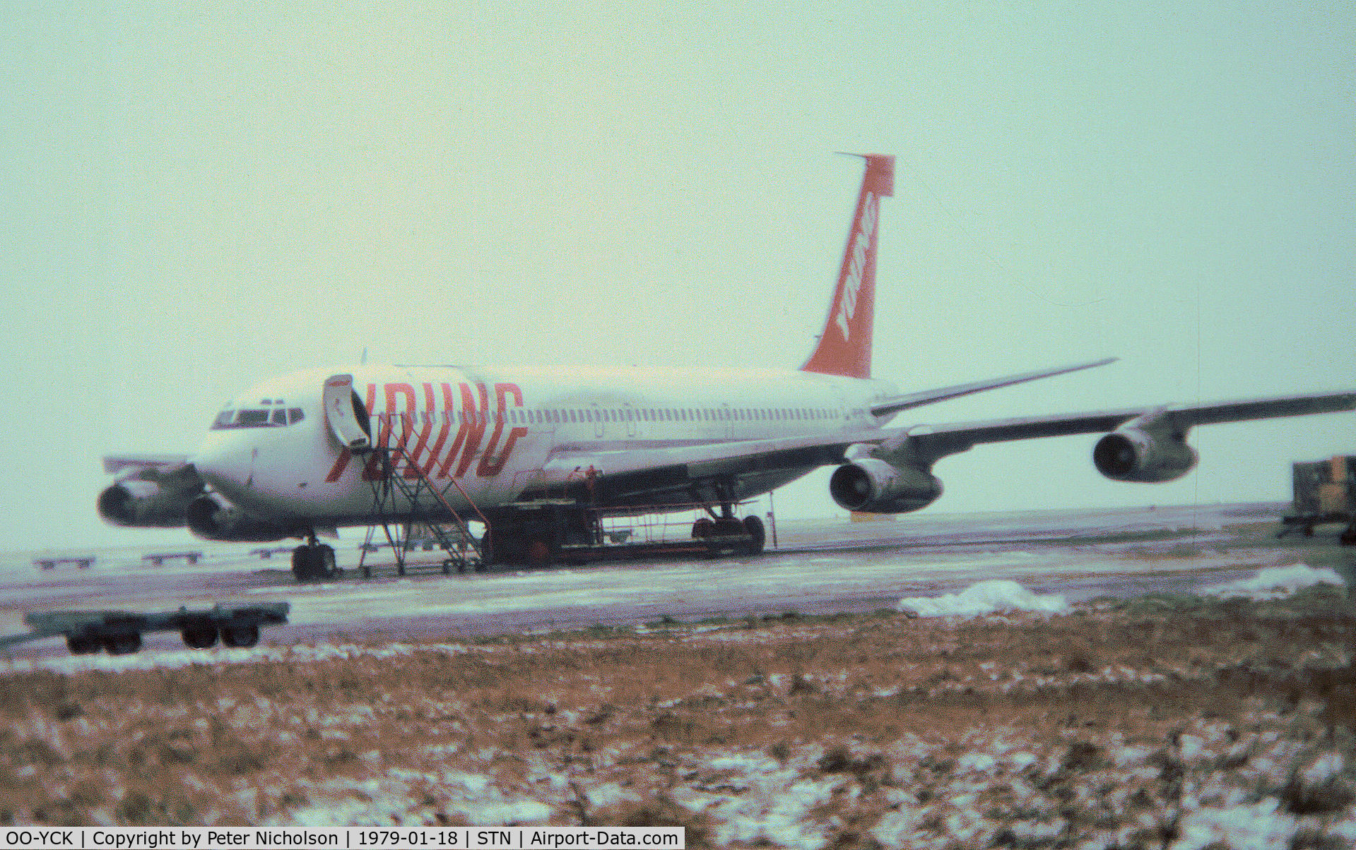 OO-YCK, 1967 Boeing 707-338C (E-8C) C/N 19621, Boeing 707-338C of Young Air Cargo as seen at Stansted in January 1979.