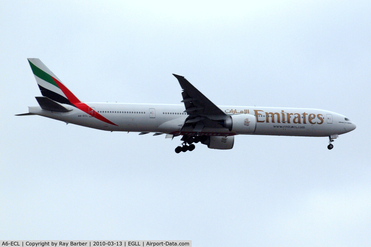 A6-ECL, 2008 Boeing 777-36N/ER C/N 37704, A6-ECL   Boeing 777-36NER [37704] (Emirates Airlines) Home~G 13/03/2010. On approach 27L.