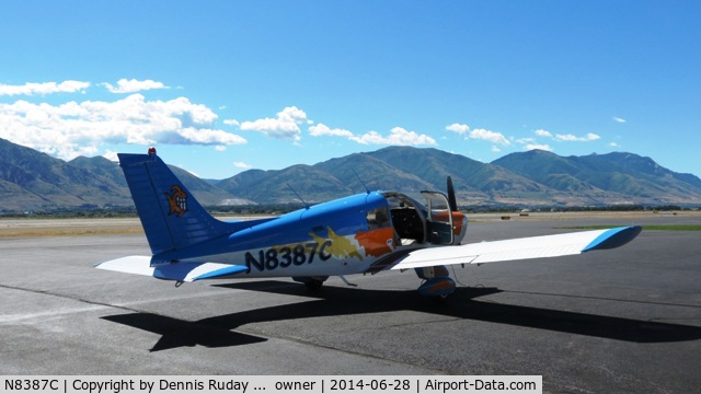 N8387C, 1976 Piper PA-28-140 Cherokee C/N 28-7625110, Stop #2 at Brigham City, UT on way to West Yellowstone July 2014.