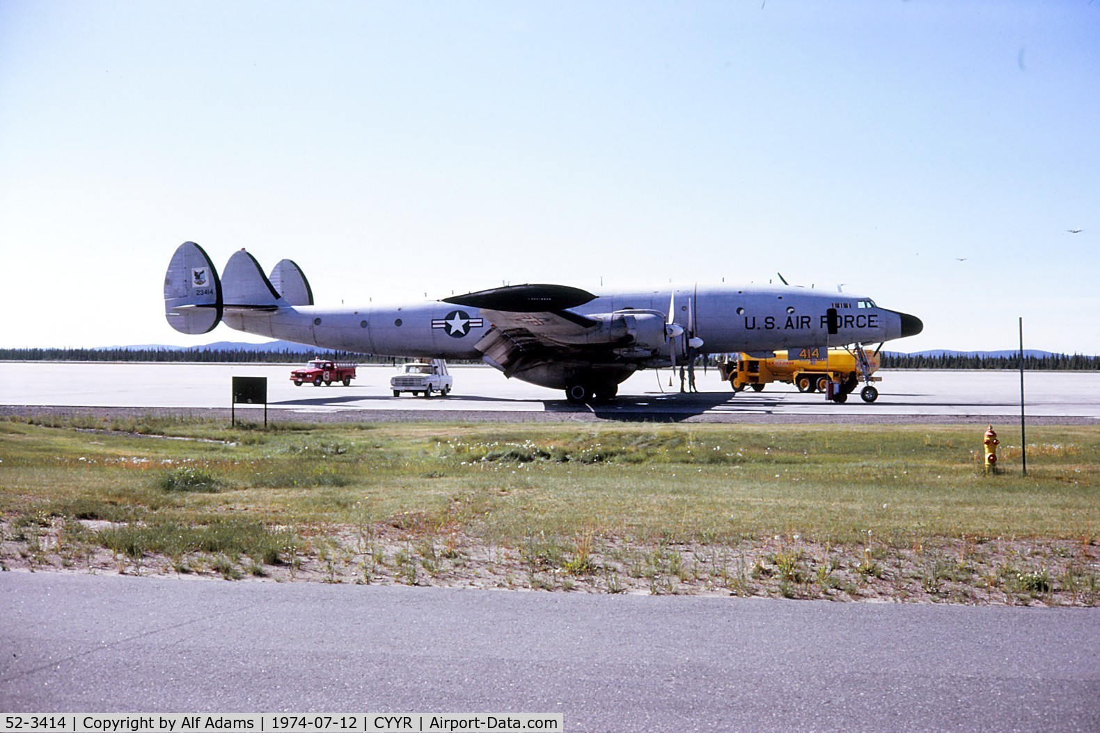 52-3414, 1952 Lockheed EC-121D Warning Star C/N 1049A-4332, At Canadian Force Station, Goose Bay, Labrador in 1974. This aircraft was later converted to EC-121T.
