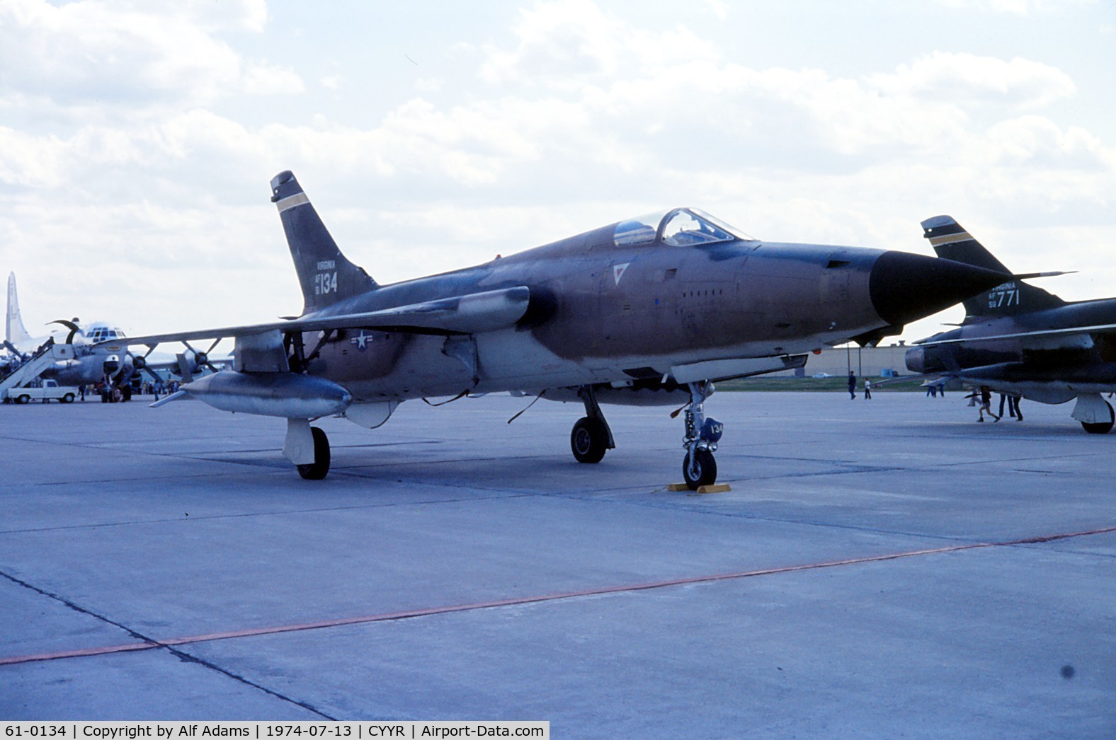 61-0134, 1961 Republic F-105D Thunderchief C/N D329, At Canadian Forces Station, Goose Bay, Labrador in 1974.