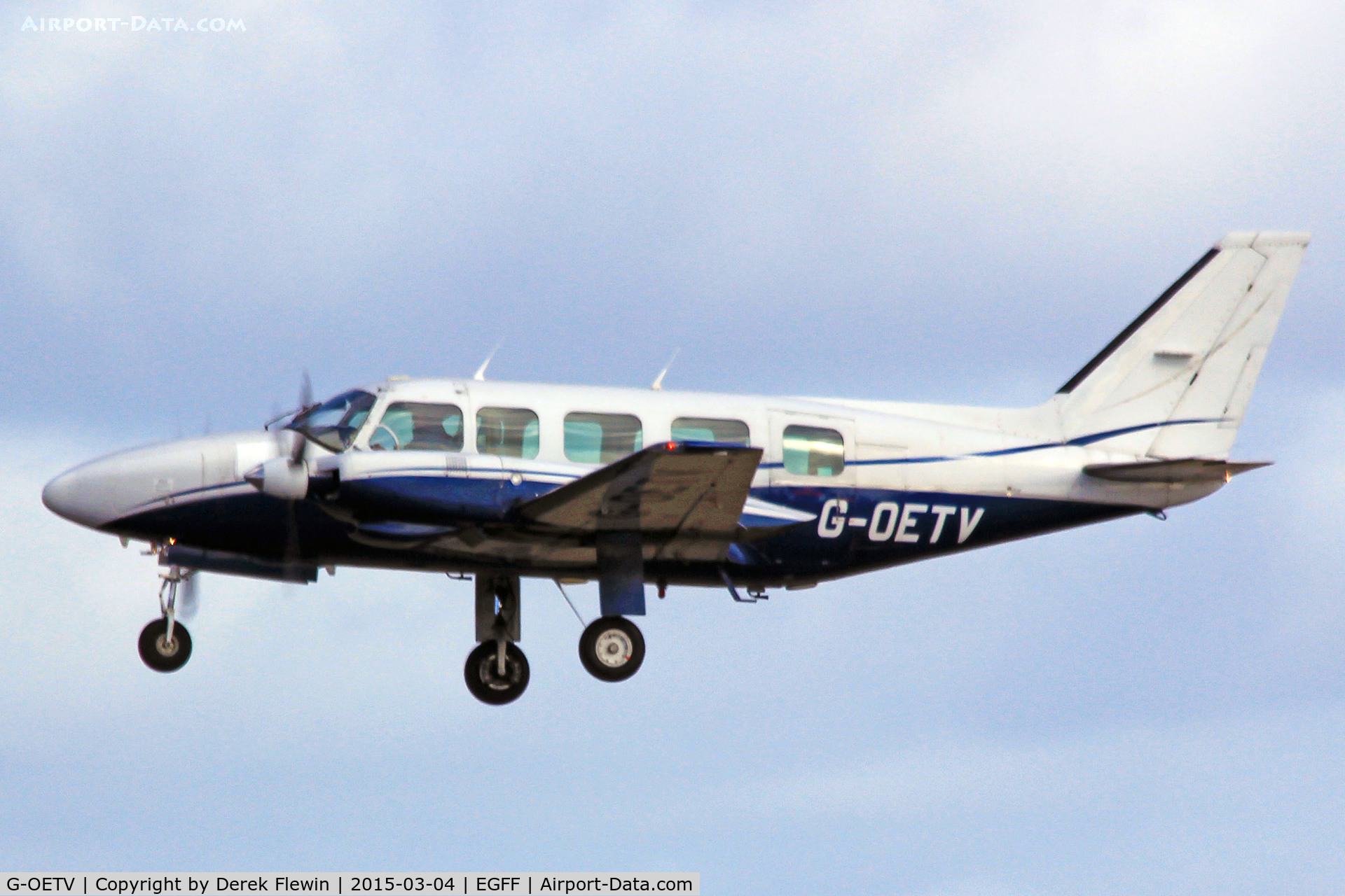 G-OETV, 1978 Piper PA-31-350 Chieftain C/N 31-7852073, Navajo Chieftan, EGFF resident previously N27597, seen departing runway 30, en route to St Athan.