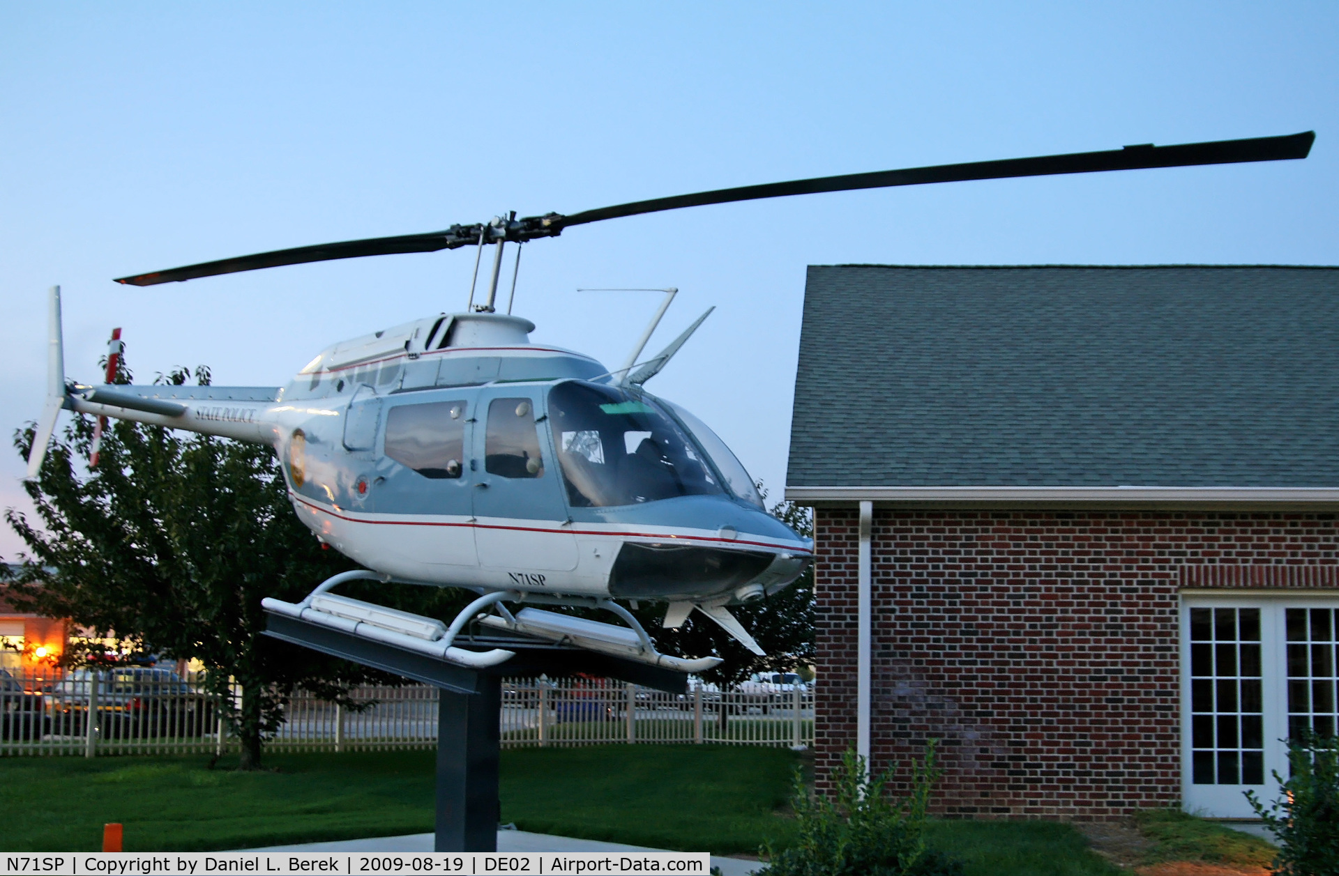 N71SP, Bell 206B JetRanger II C/N 612, This Kiowa is the gate guardian for the Dover State Police barracks, heliport, and museum.