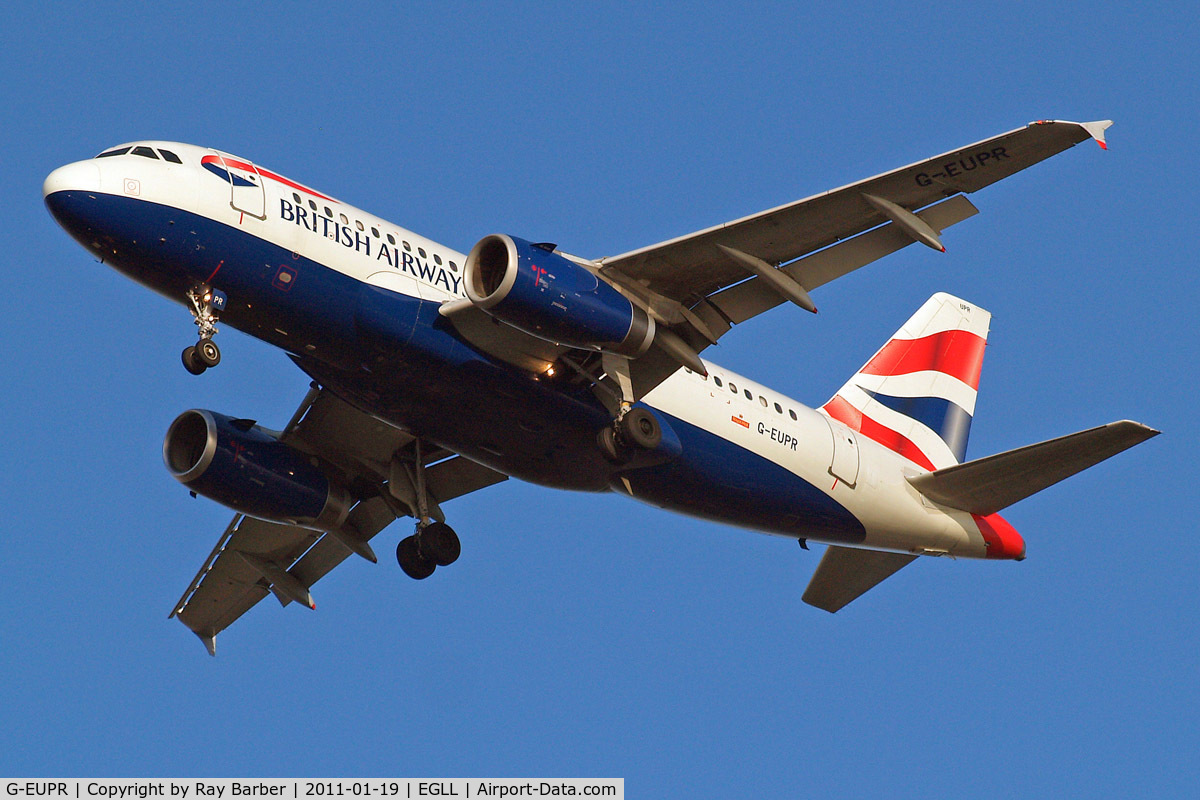 G-EUPR, 2000 Airbus A319-131 C/N 1329, Airbus A319-131 [1329] (British Airways) Home~G 19/01/2011. On approach 27R.