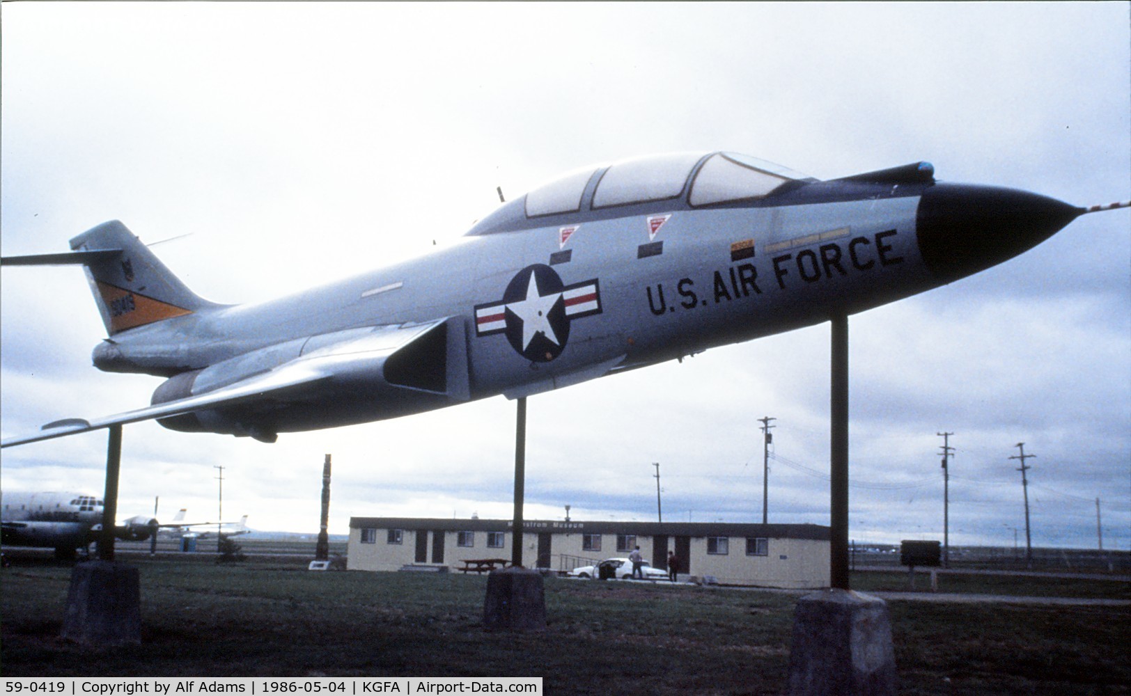 59-0419, 1959 McDonnell F-101F Voodoo C/N 743, Displayed at Malmstrom Air Force Base, Great Falls, Montana in 1986.