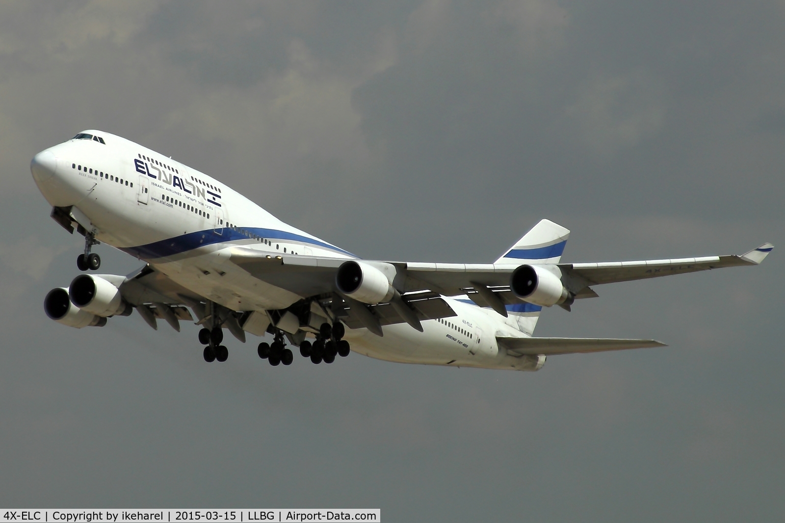 4X-ELC, 1995 Boeing 747-458 C/N 27915, Heavy T/O from runway 26, en-route to NYC.
