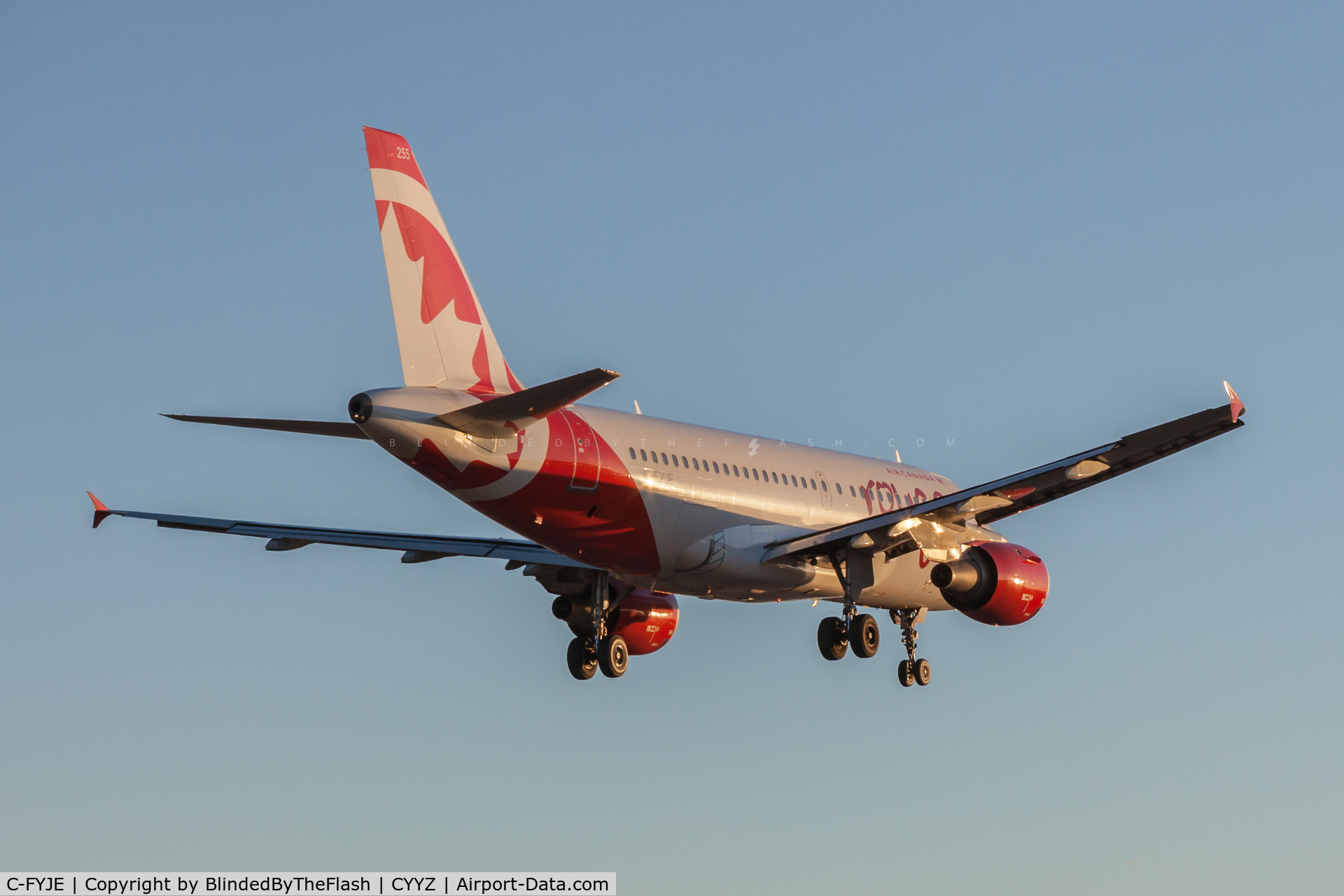 C-FYJE, 1996 Airbus A319-114 C/N 656, Short final for runway 23 at Toronto Pearson during the golden hour