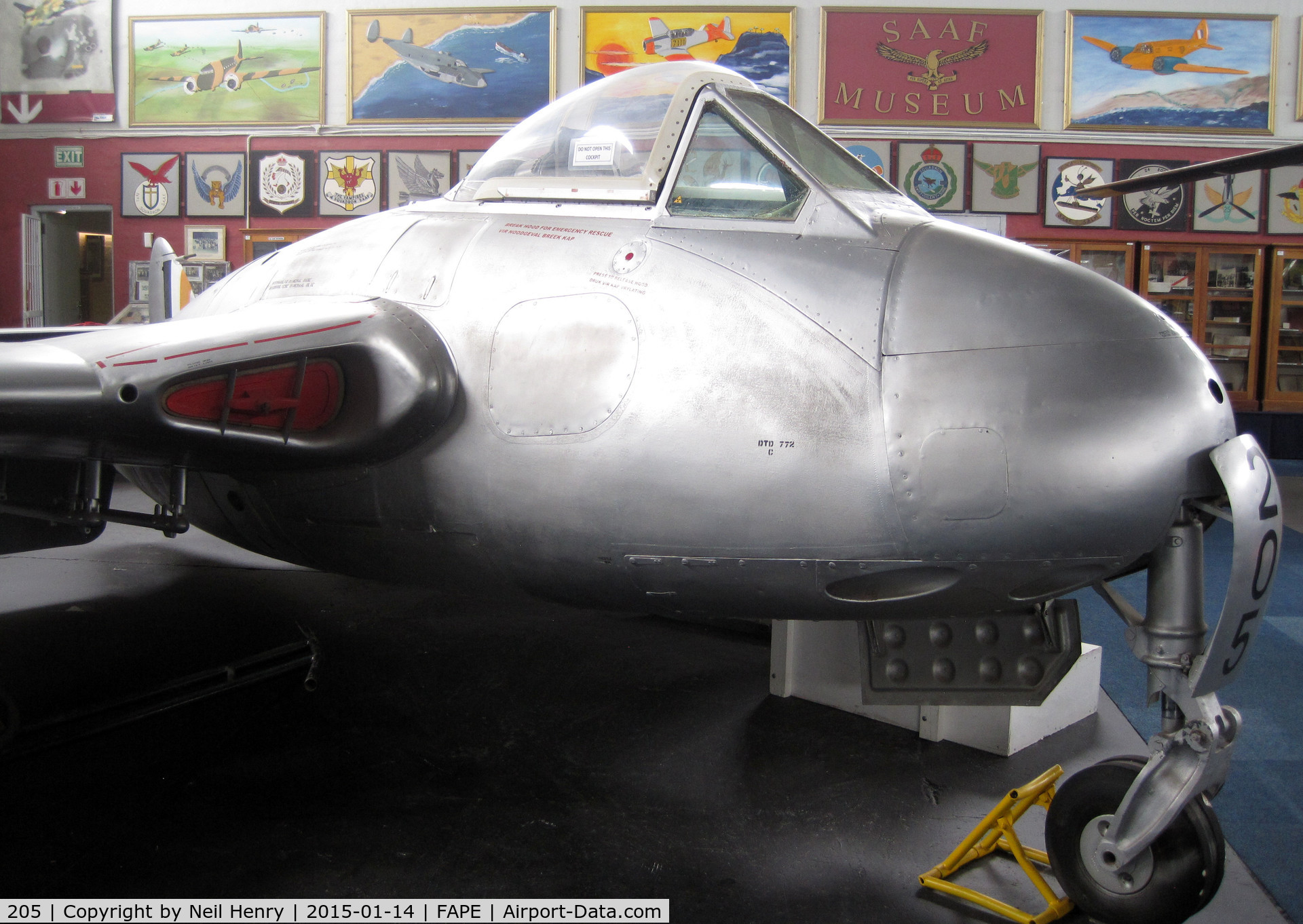 205, De Havilland DH-100 Vampire FB.5 C/N EP42784, Exhibit at SAAF museum Port Elizabeth, SA (PLZ/FAPE)