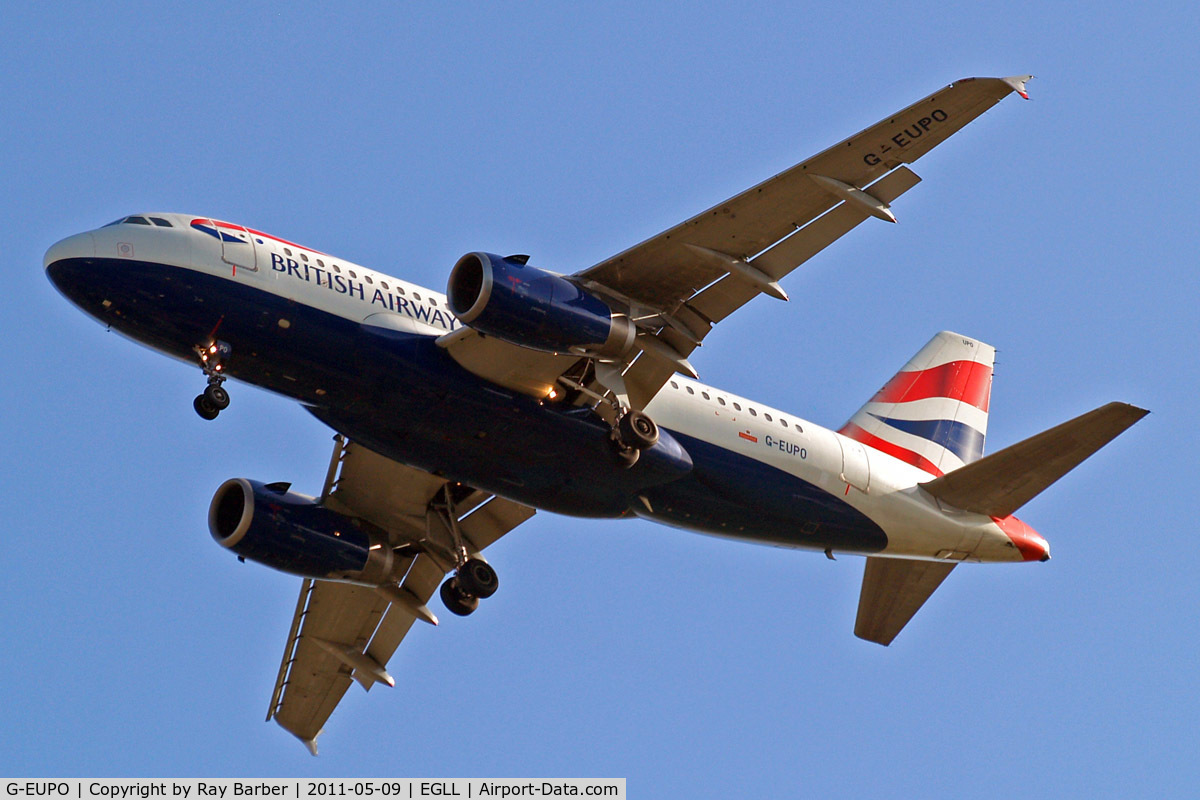 G-EUPO, 2000 Airbus A319-131 C/N 1279, Airbus A319-131 [1279] (British Airways) Home~G 09/05/2011. On approach 27R.