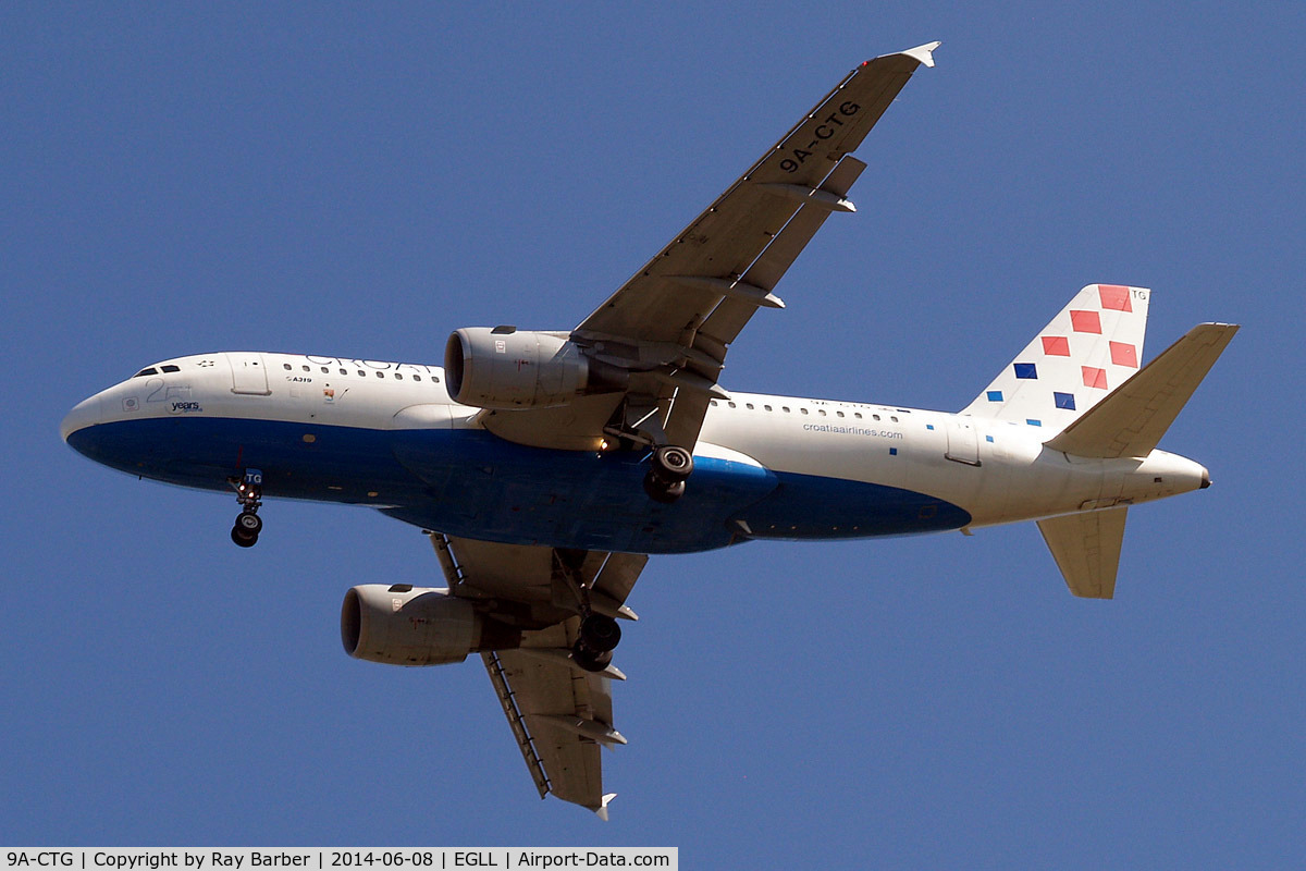 9A-CTG, 1998 Airbus A319-112 C/N 767, Airbus A319-112 [0767] (Croatia Airlines) Home~G 08/06/2014. On approach 27R. 